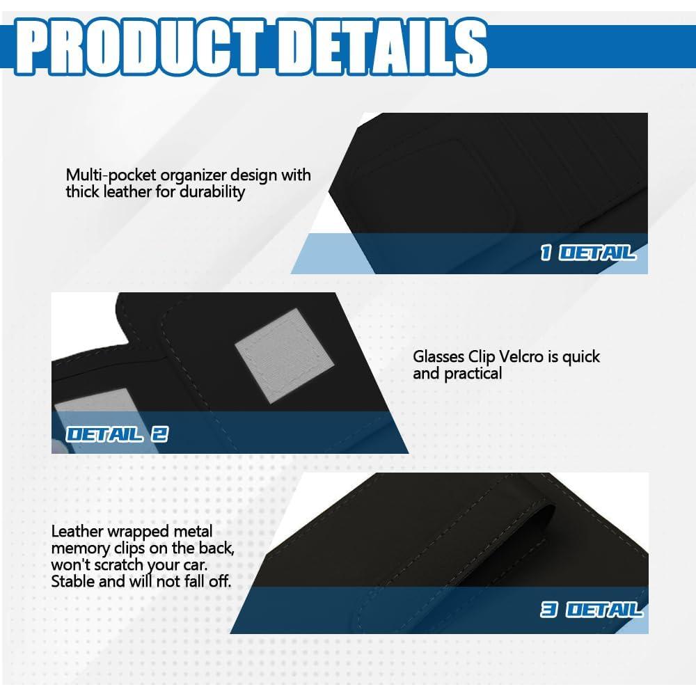 Organizador de Visera de Coche PACLVIO de Cuero Negro 12.5x15.5cm