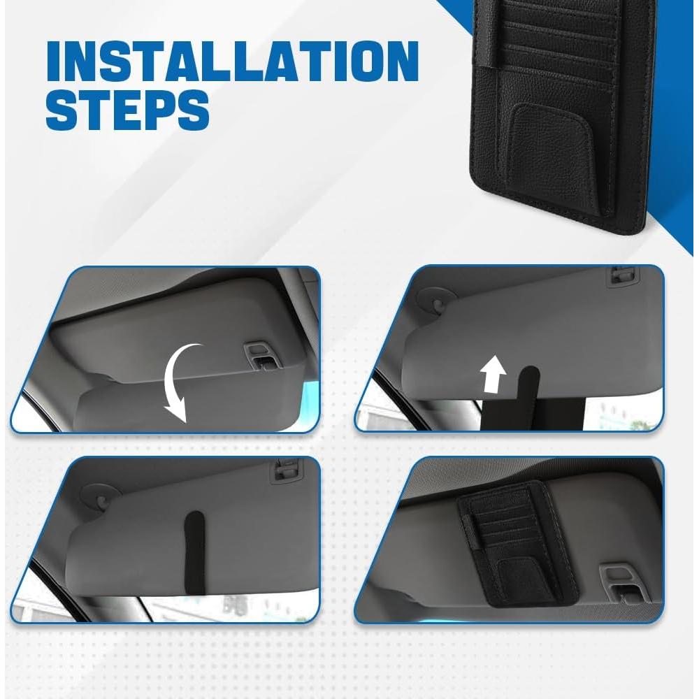 Organizador de Visera de Coche PACLVIO de Cuero Negro 12.5x15.5cm