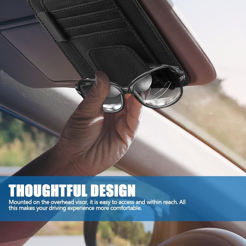 Organizador de Visera de Coche PACLVIO de Cuero Negro 12.5x15.5cm