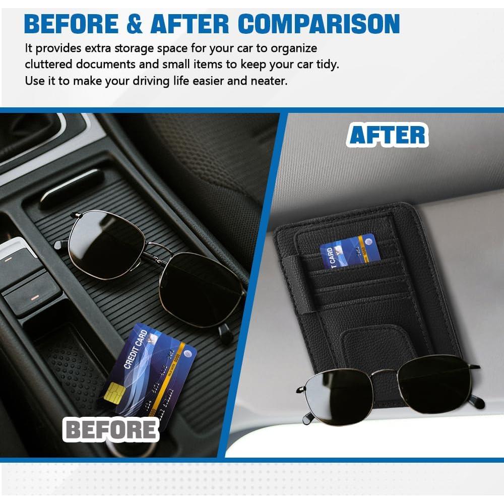 Organizador de Visera de Coche PACLVIO de Cuero Negro 12.5x15.5cm