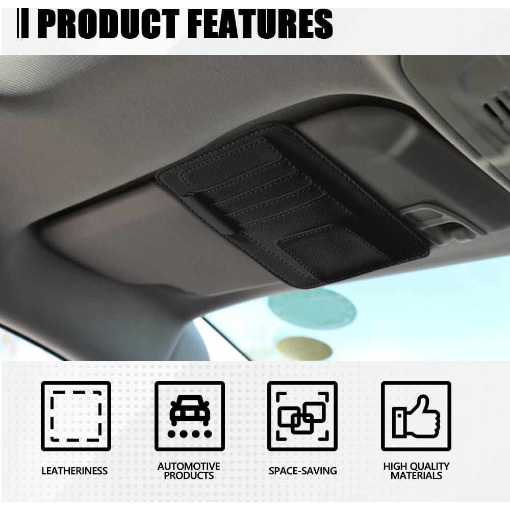 Organizador de Visera de Coche PACLVIO de Cuero Negro 12.5x15.5cm
