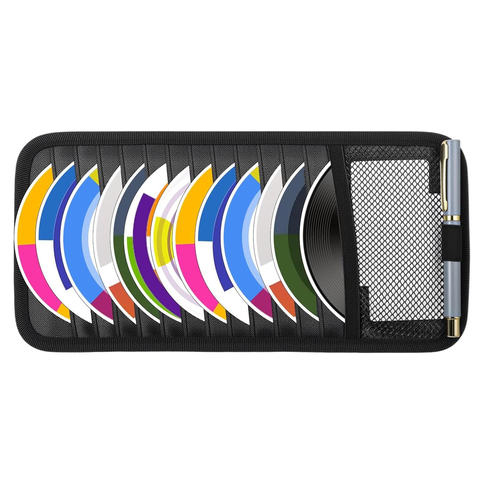 Soporte de CD TIESOME para coche con 12 fundas y bolsillo malla