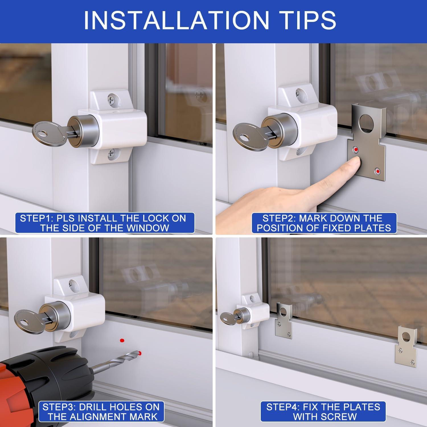 Cerraduras de Ventana Deslizante TOOGOND 2 Pcs Seguridad Blanca