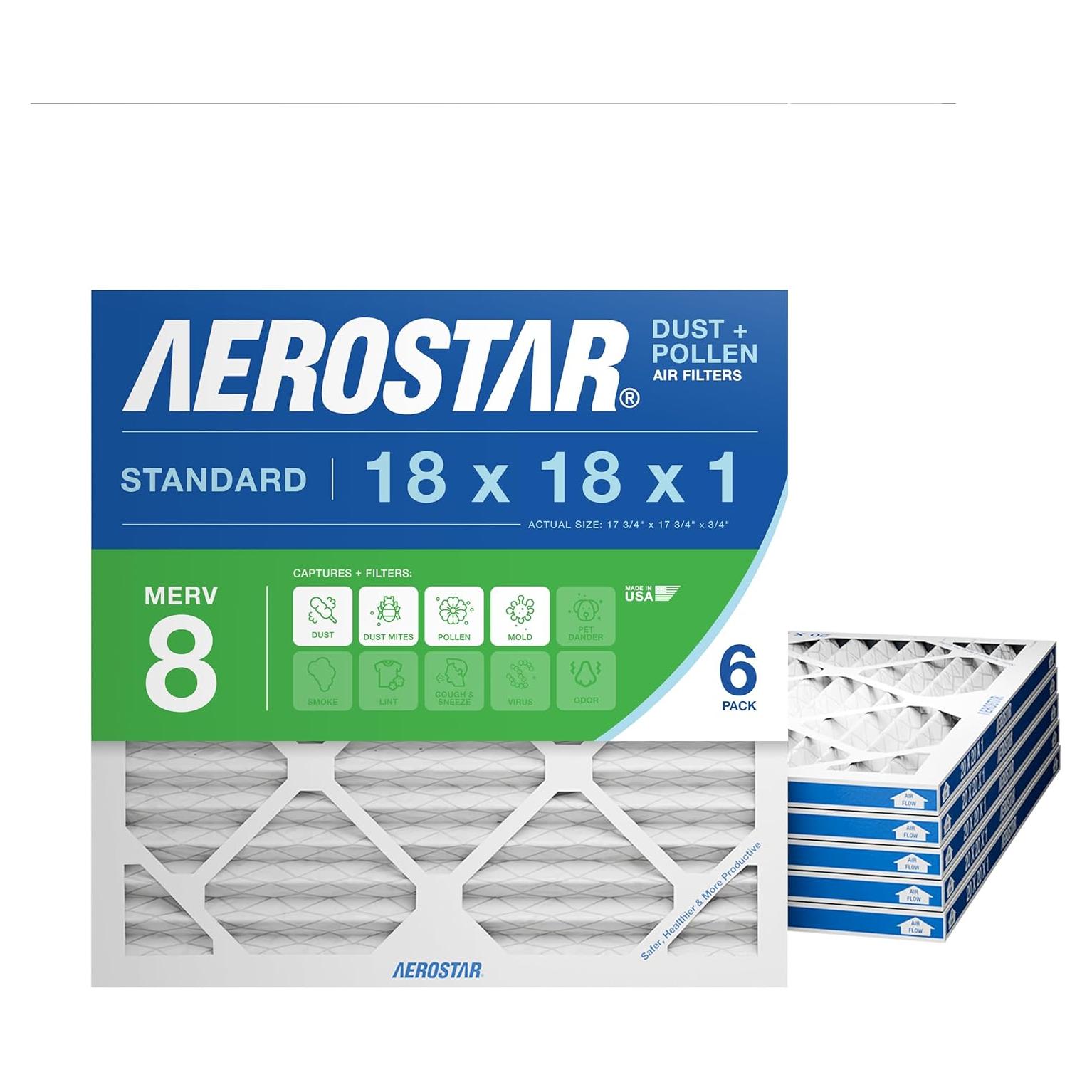 Filtros de Aire Plisados Aerostar MERV 8 - 6 Paquete 45x45cm