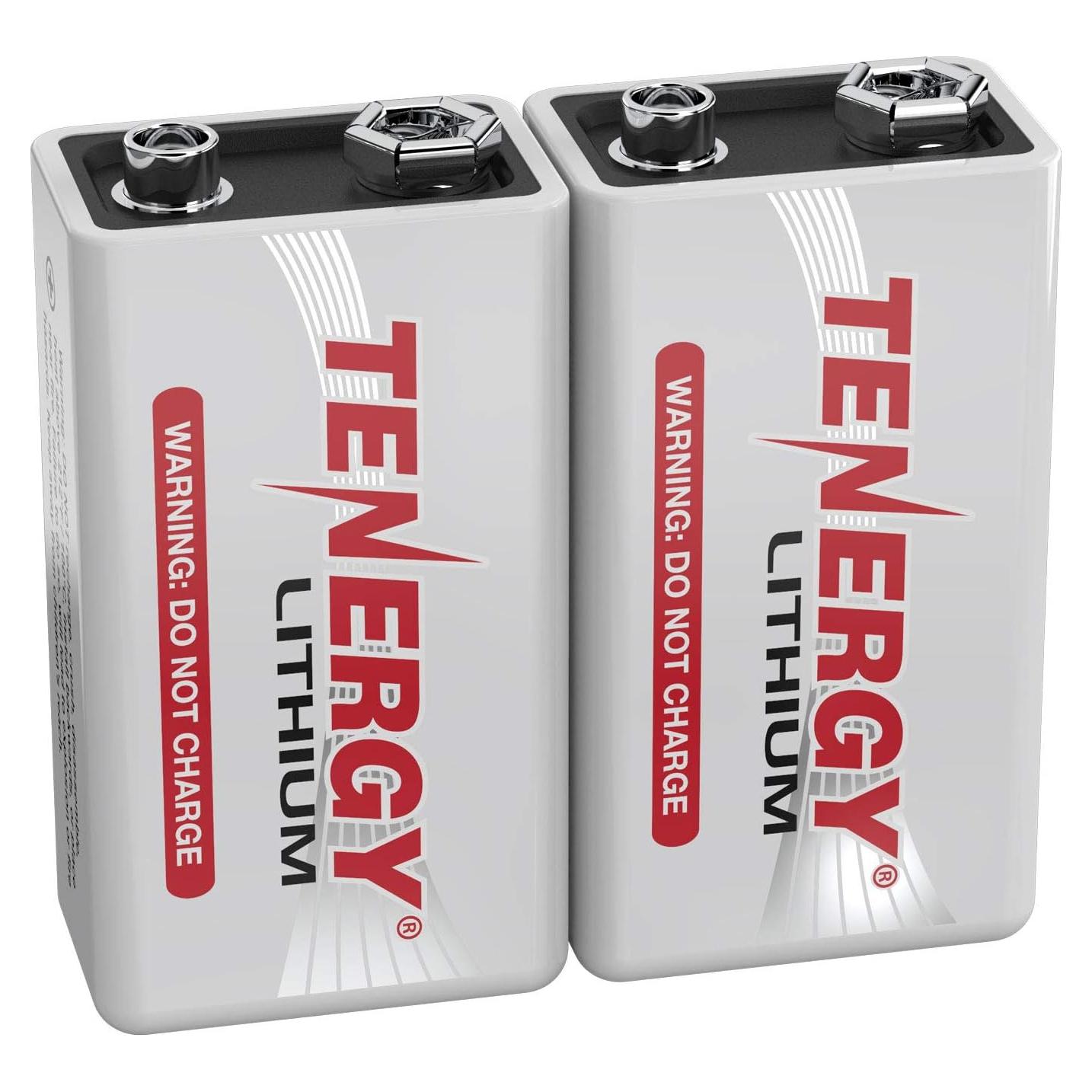 Baterías de Litio 9V Tenergy Paquete de 2, 1200mAh, Larga Duración
