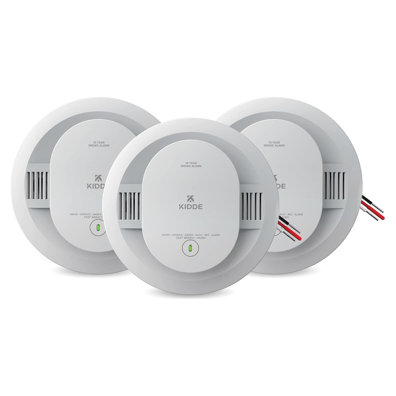 Detector de Humo Kidde 20SA10 Con Cable y Batería 10 Años - Paquete de 3