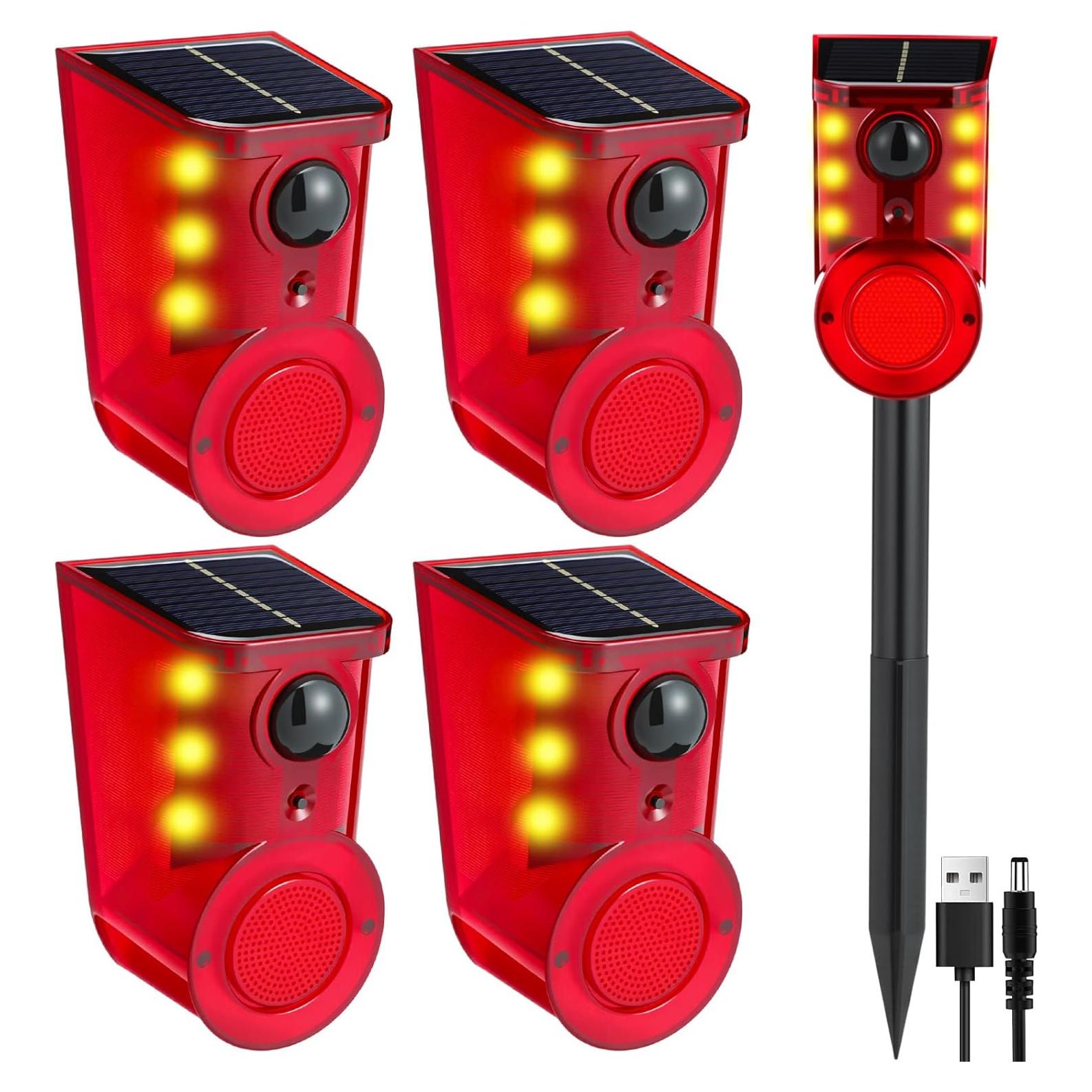 Qualirey Paquete de 4 Alarmas de Movimiento Solar 129dB LED