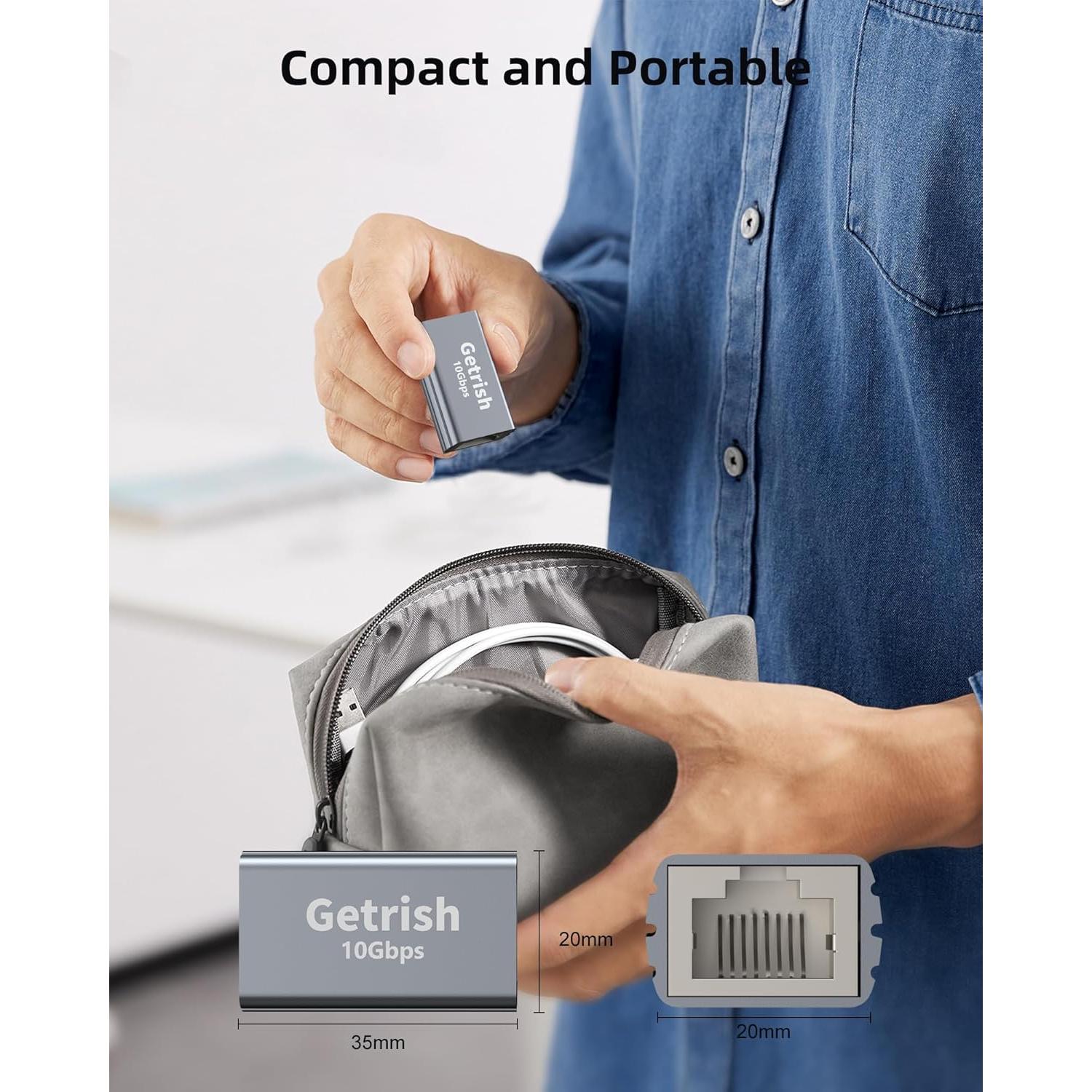 Acoplador Ethernet 10Gbps Getrish, Extensor RJ45 Femenino 2 Pzas