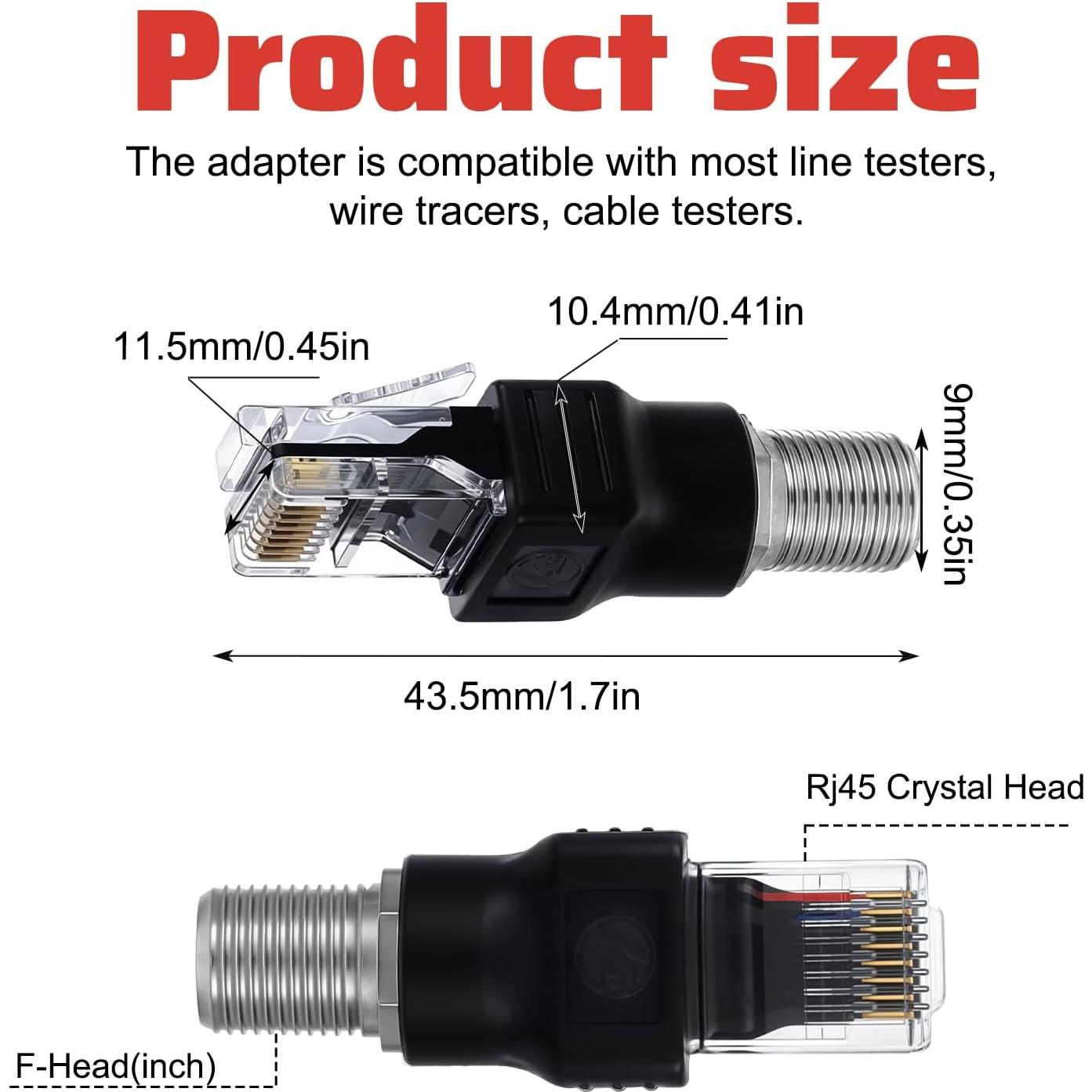Adaptador Coaxial a Ethernet Alrhso F hembra a RJ45 macho 2 Pcs