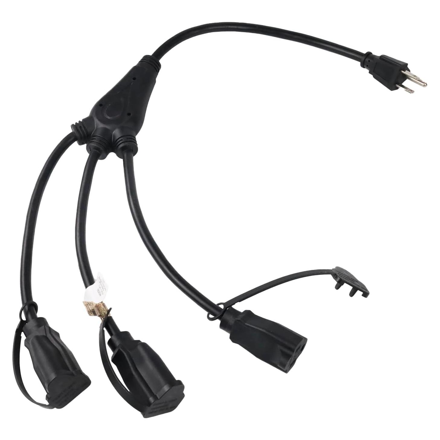 Divisor de Enchufe 1 a 3 EP 0.88m Negro Resistente Exterior