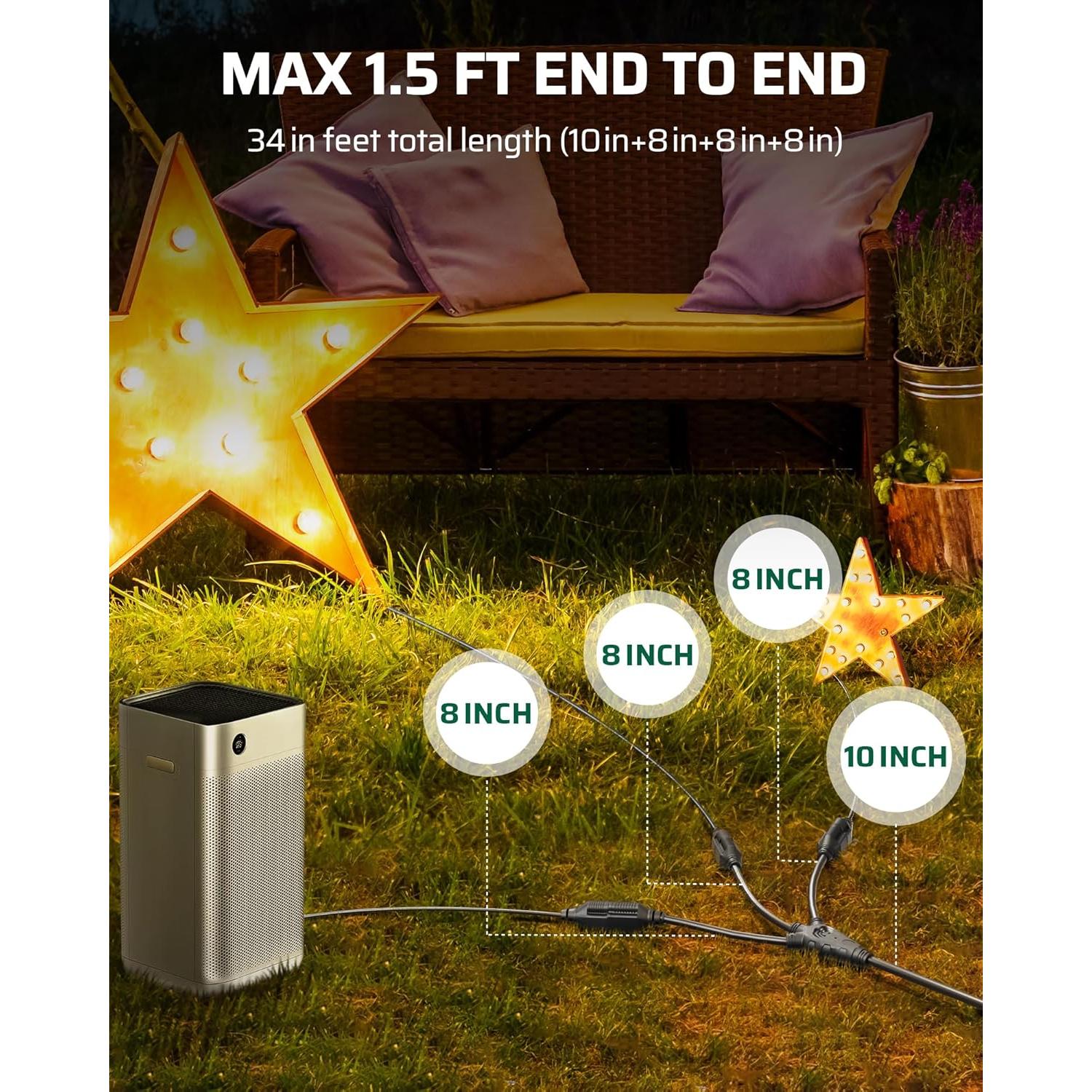 Divisor de Cable de Energía 1 a 3 Dewenwils 45.72 cm Negro