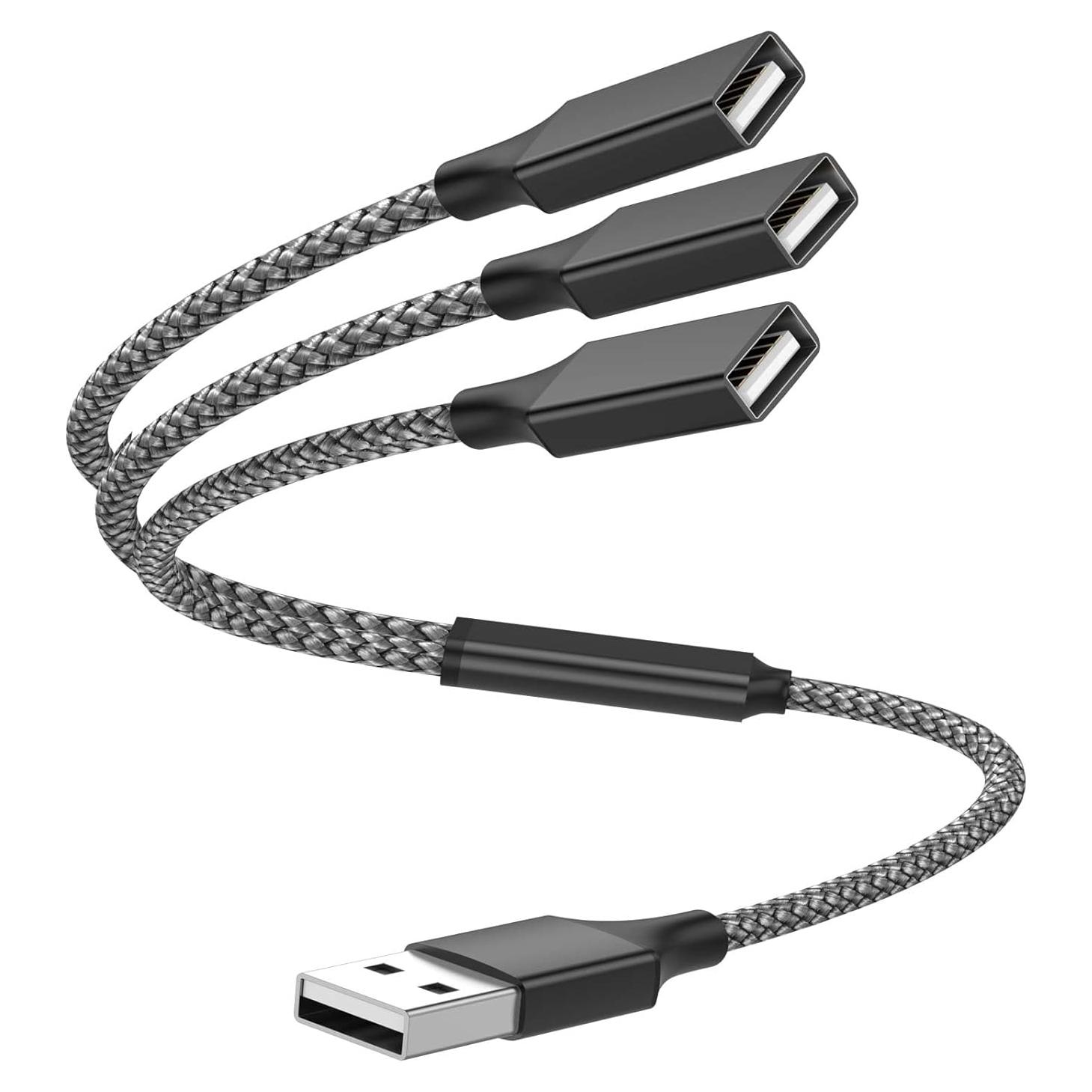 Divisor USB Y 1 a 3 Salidas BETU 30 cm Negro - Carga y Datos
