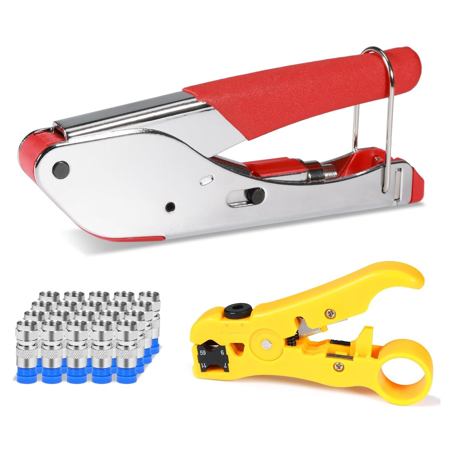 Kit Crimpadora Coaxial HIIJA con 20 Conectores F RG6