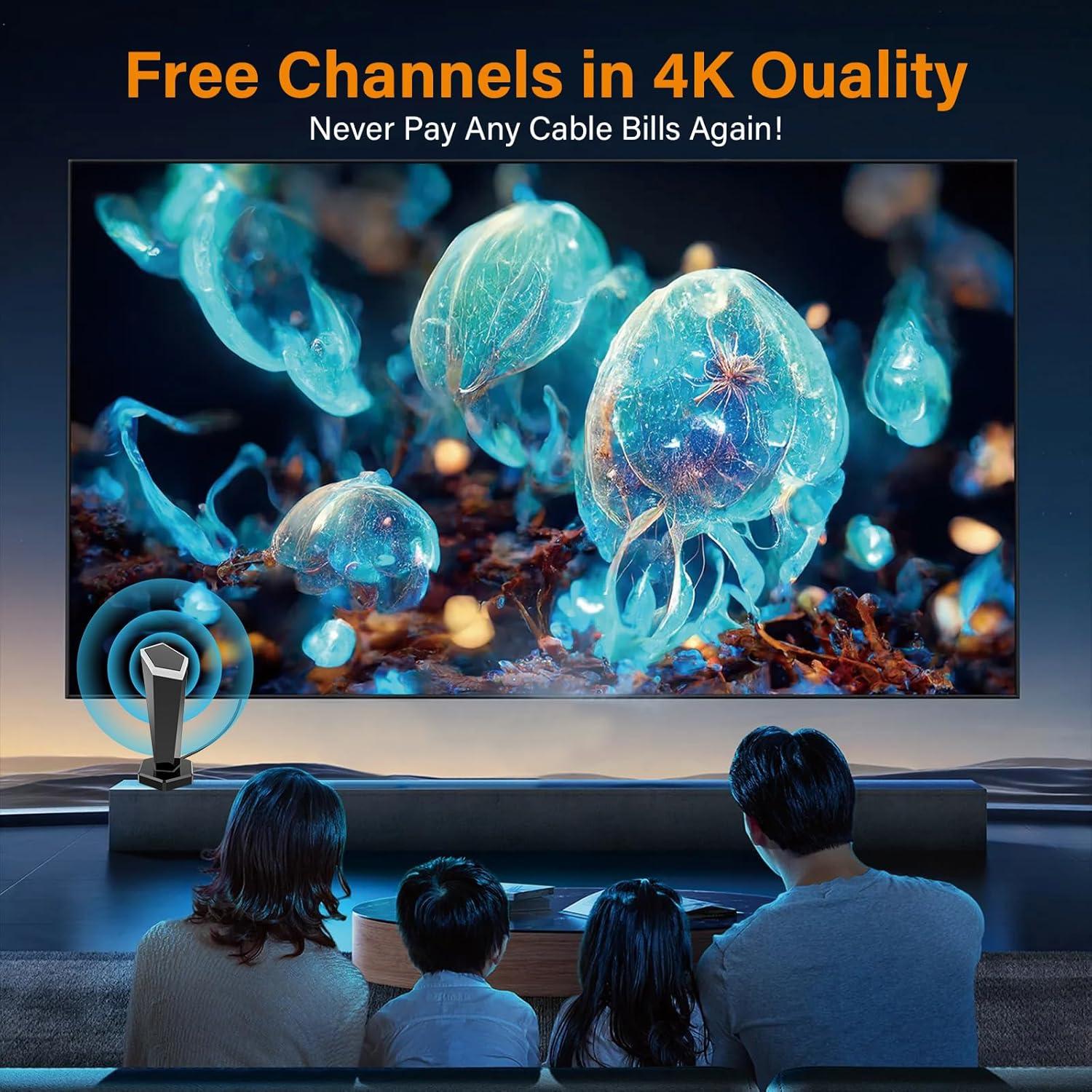 Antena de TV Digital HD QGClearSO 643 km 4K 1080P Fácil Instalación