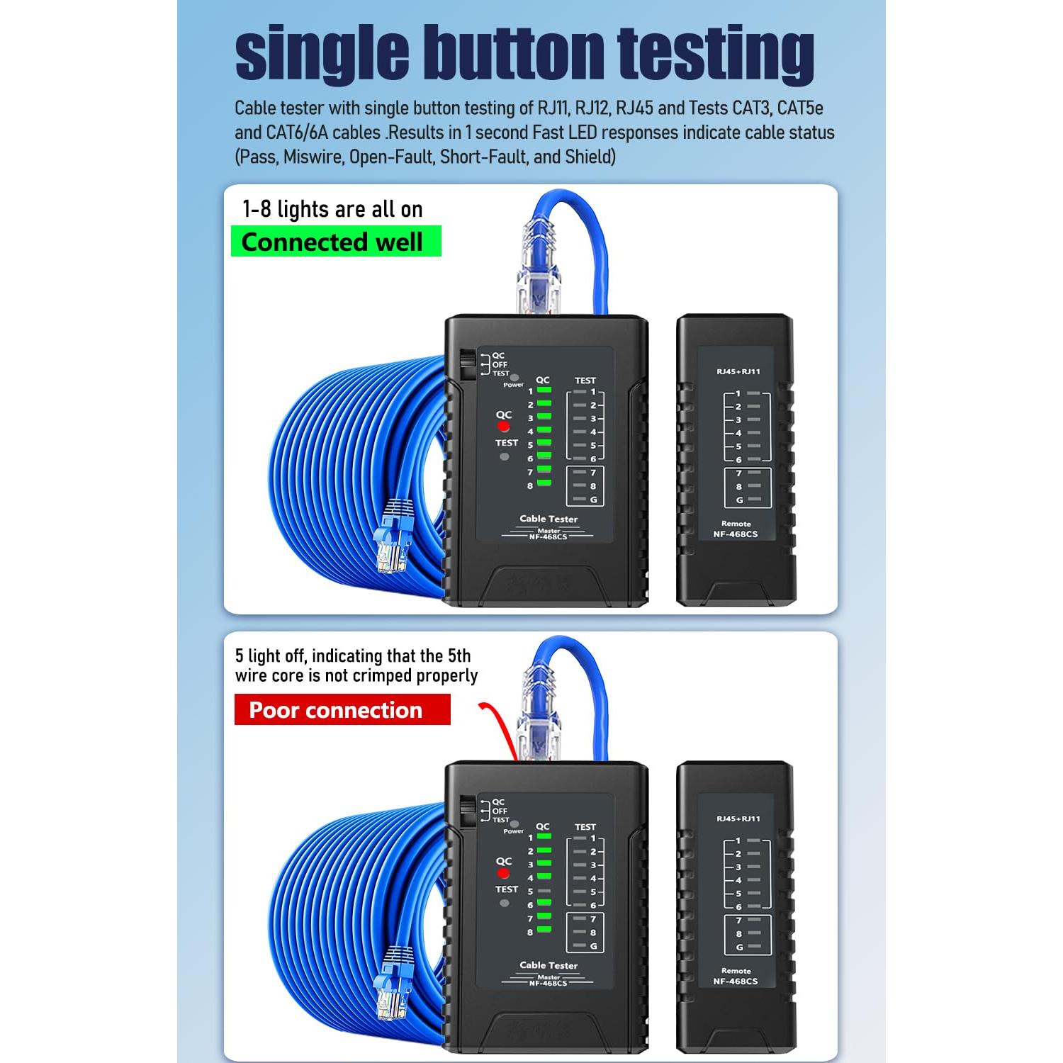 Probador de Cable de Red ZHOUCE NF-468CS - Ethernet, RJ45/RJ11
