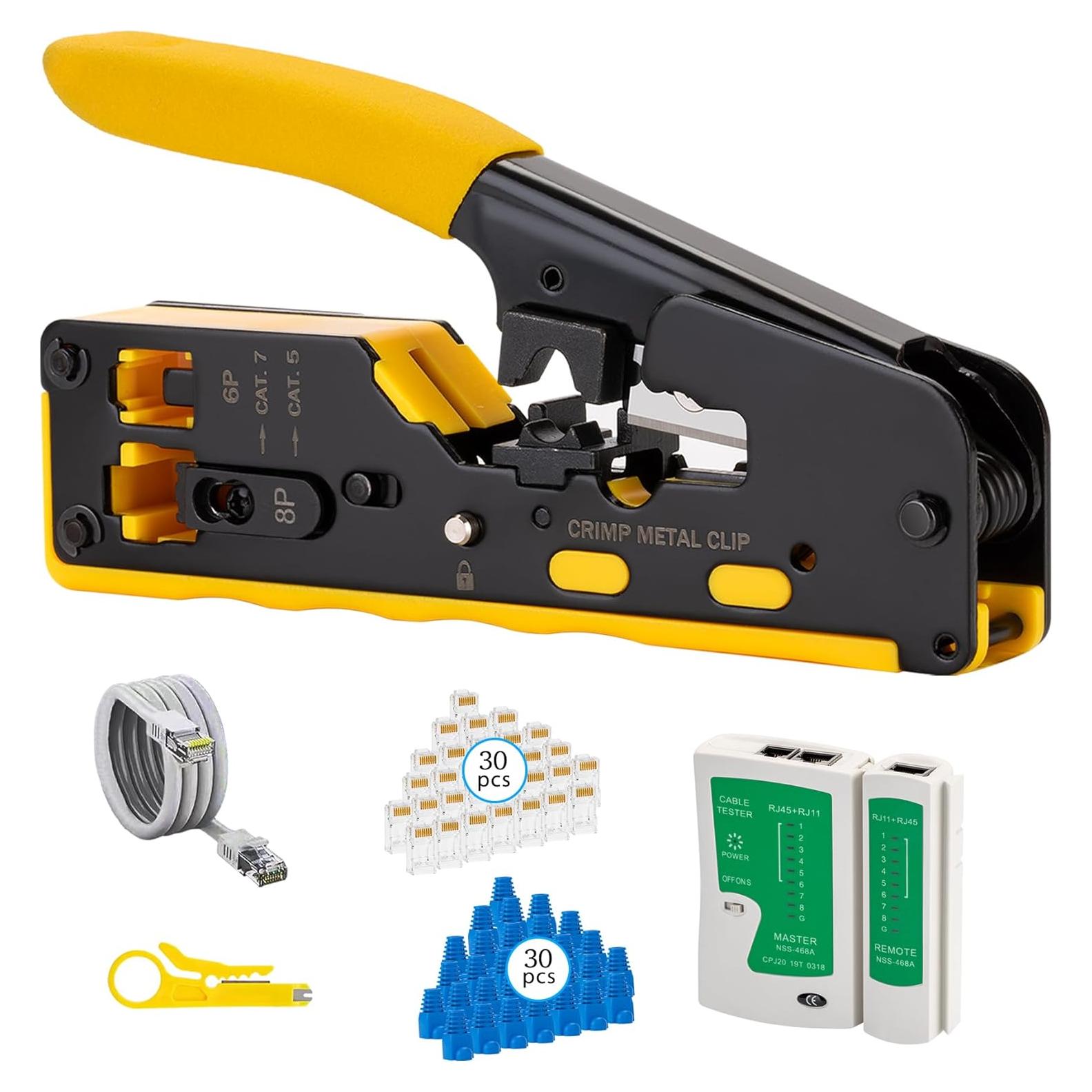 Kit de Crimpado RJ45 WEETOTUNG con 30 Conectores Cat6