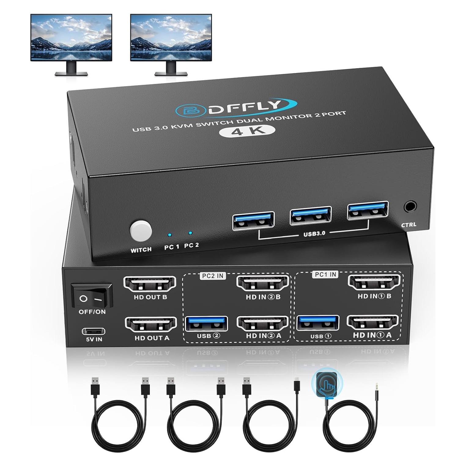 KVM Switch HDMI 2 Monitores 2 Computadoras 4K 60Hz BDFFLY