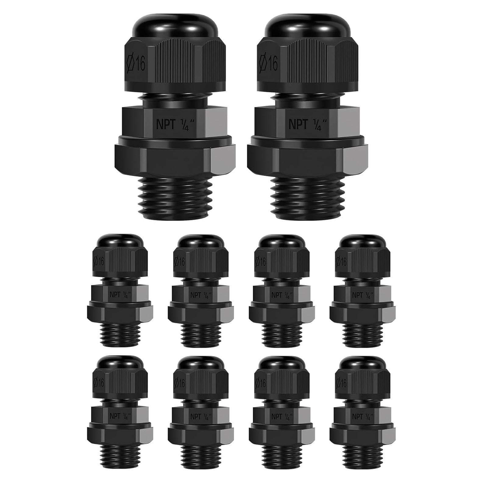 Conector de Cable Nylon NPT 1/4" (6.35 mm) IP68 - 10 PCS