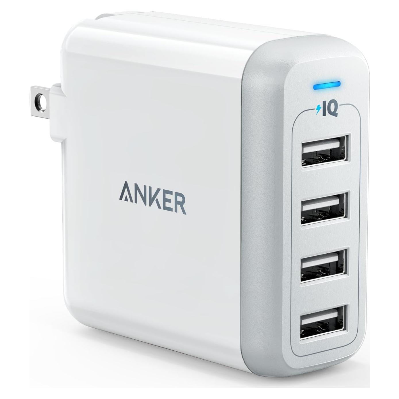 Cargador Anker PowerPort 4 USB 40W 4 Puertos Plegable Blanco