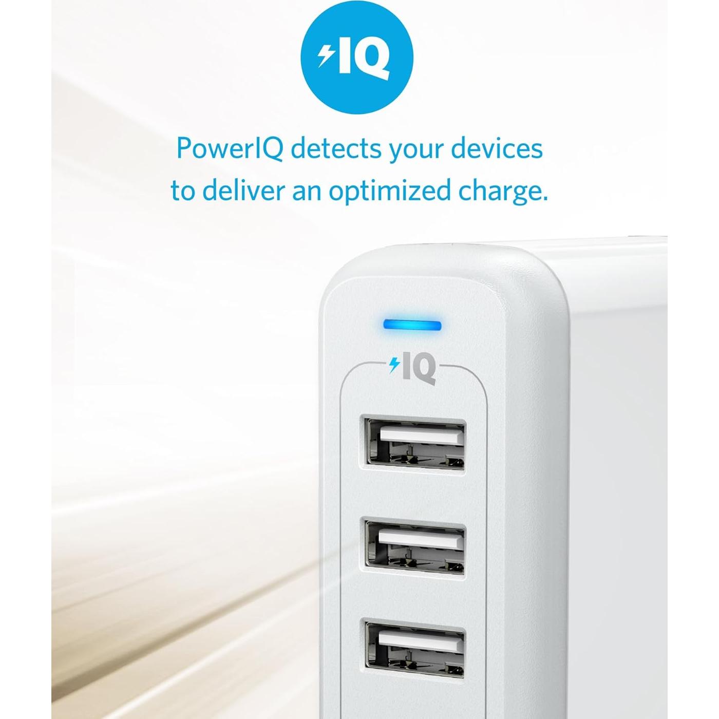 Cargador Anker PowerPort 4 USB 40W 4 Puertos Plegable Blanco