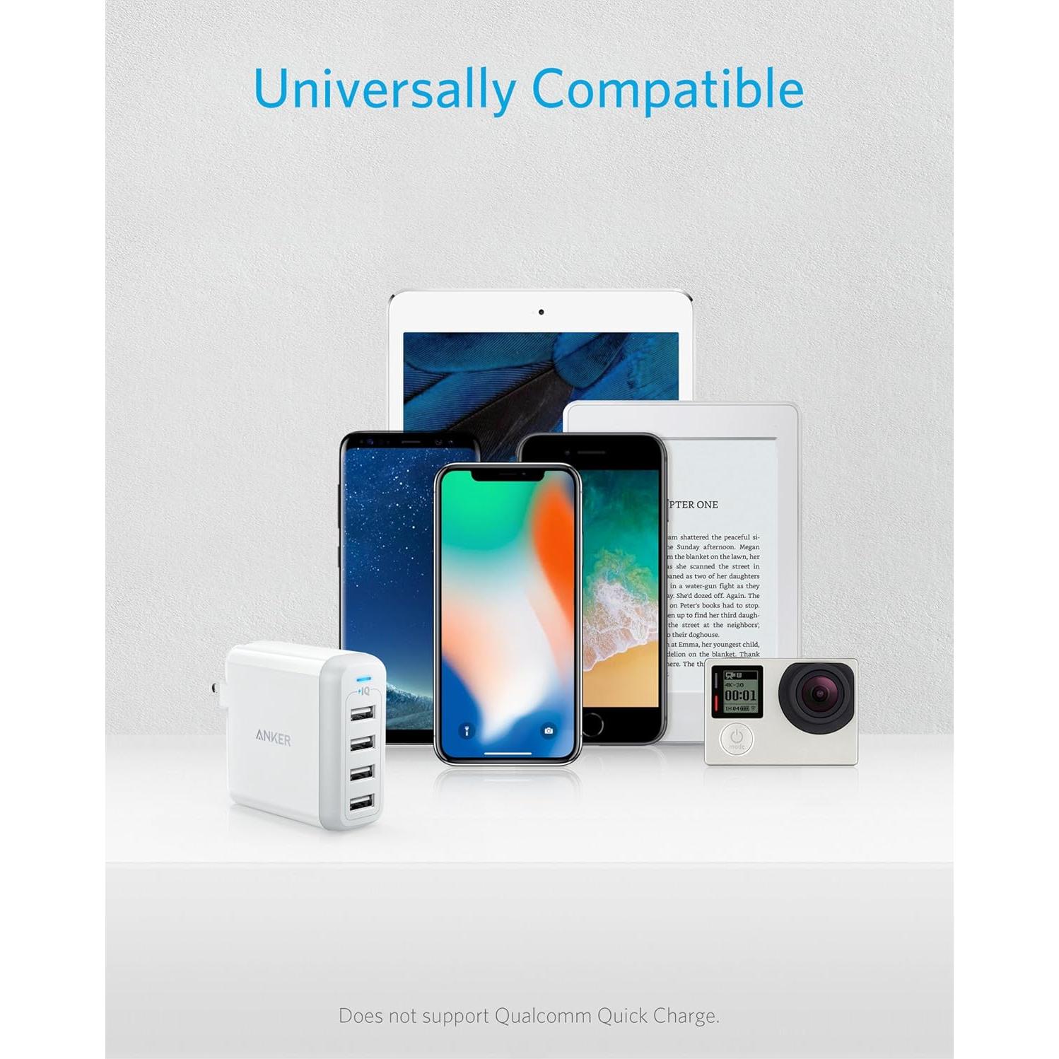 Cargador Anker PowerPort 4 USB 40W 4 Puertos Plegable Blanco