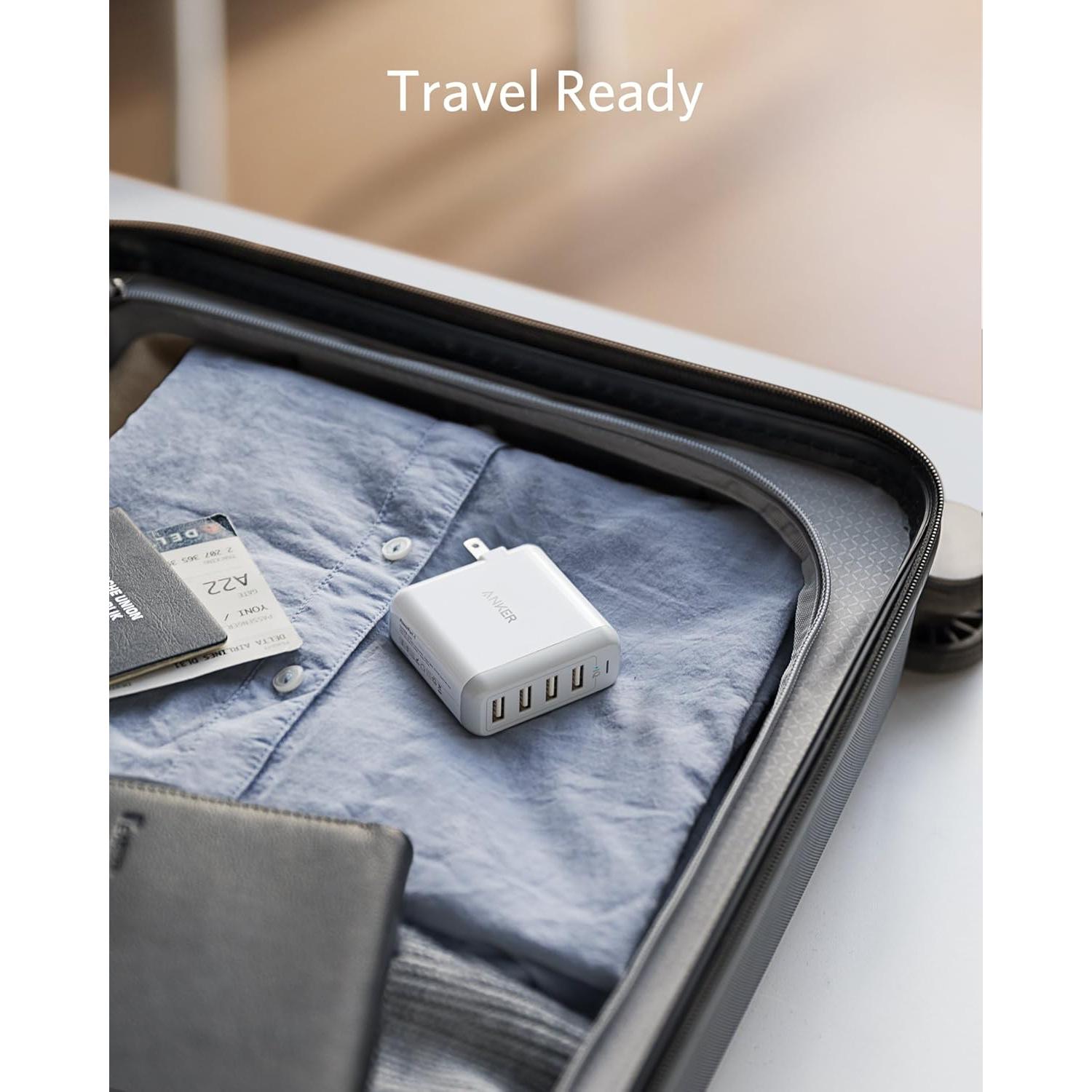 Cargador Anker PowerPort 4 USB 40W 4 Puertos Plegable Blanco