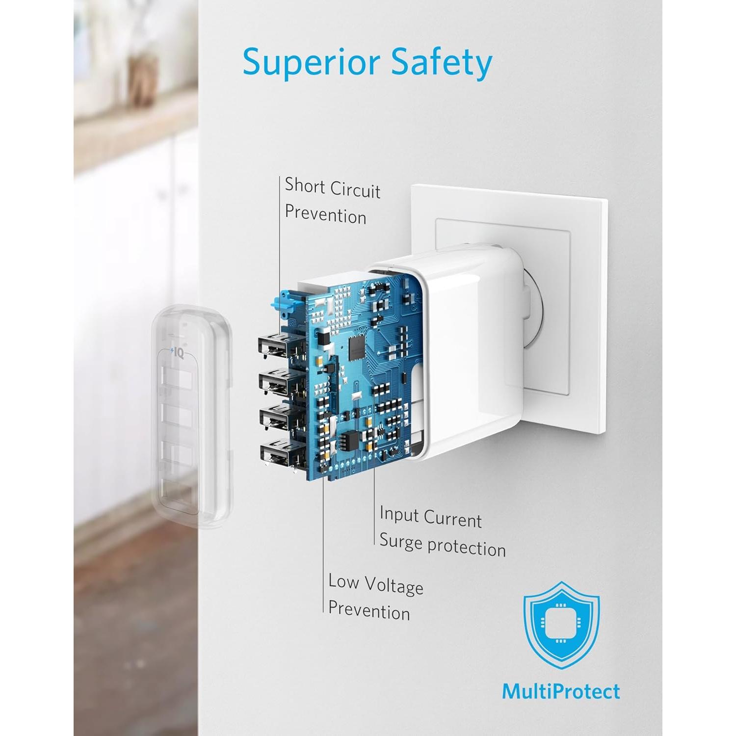 Cargador Anker PowerPort 4 USB 40W 4 Puertos Plegable Blanco