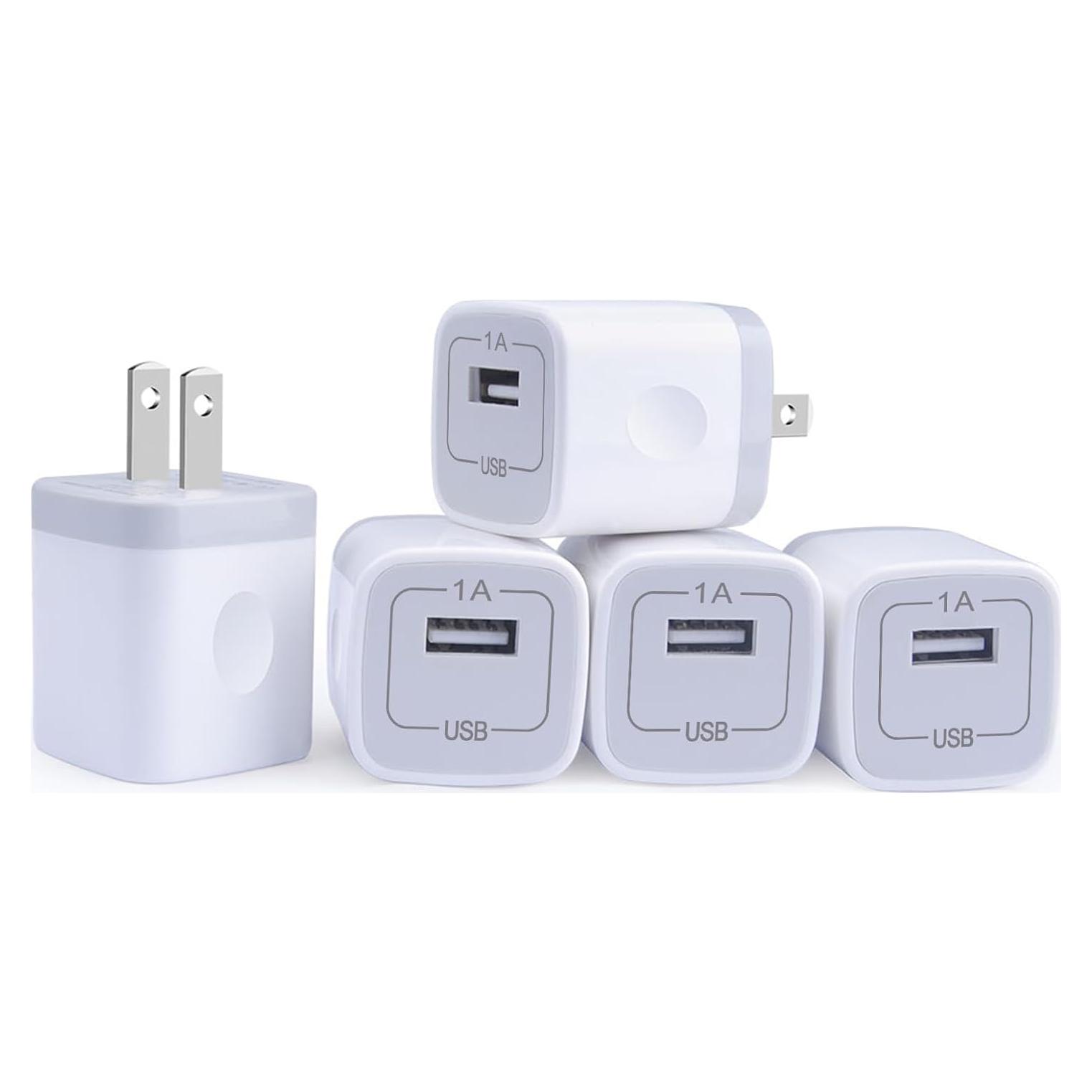 Cargador de Pared USB GiGreen 1A 5V - Paquete de 5 Blancos