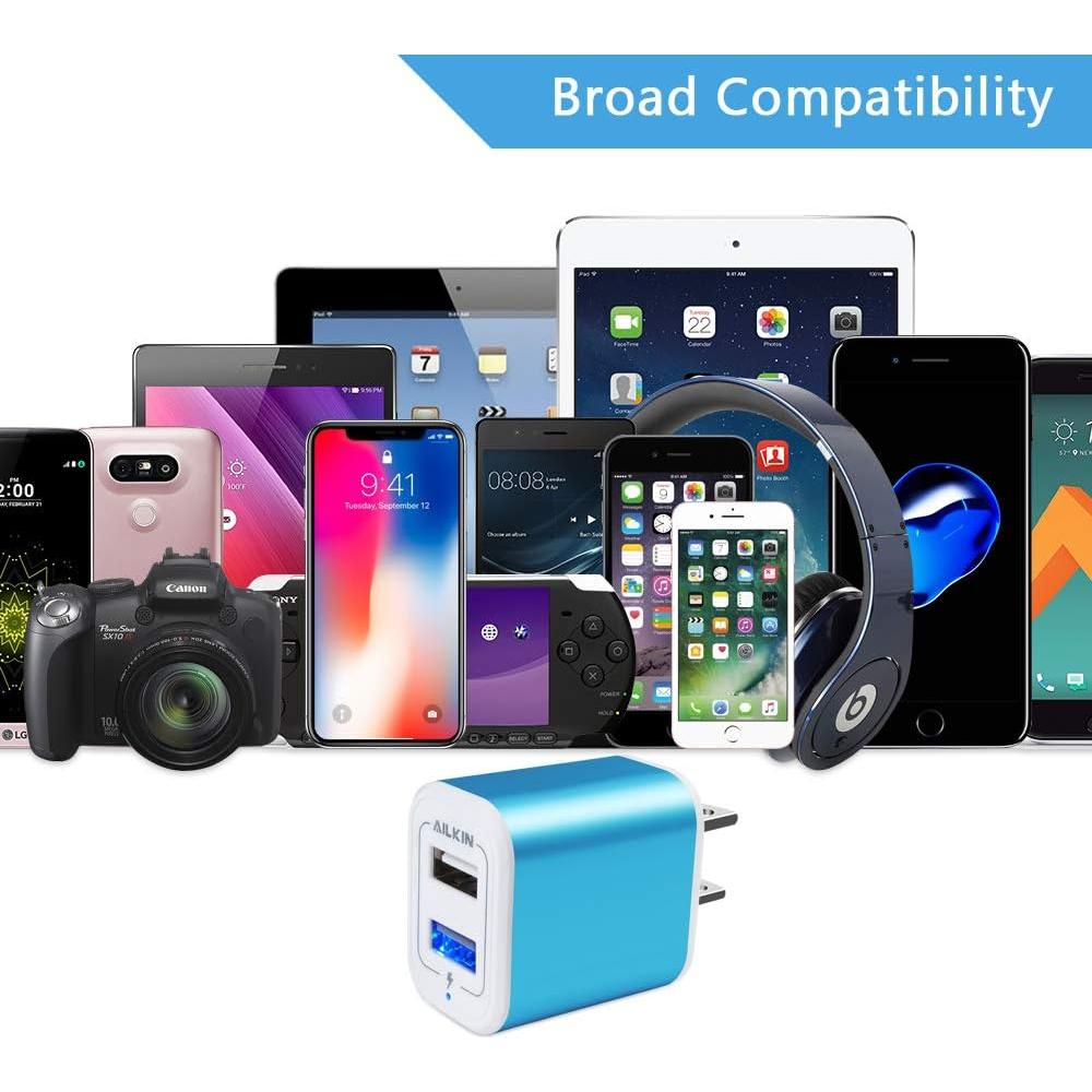 Cargador de pared USB AILKIN 2Pack 2.1A carga rápida azul