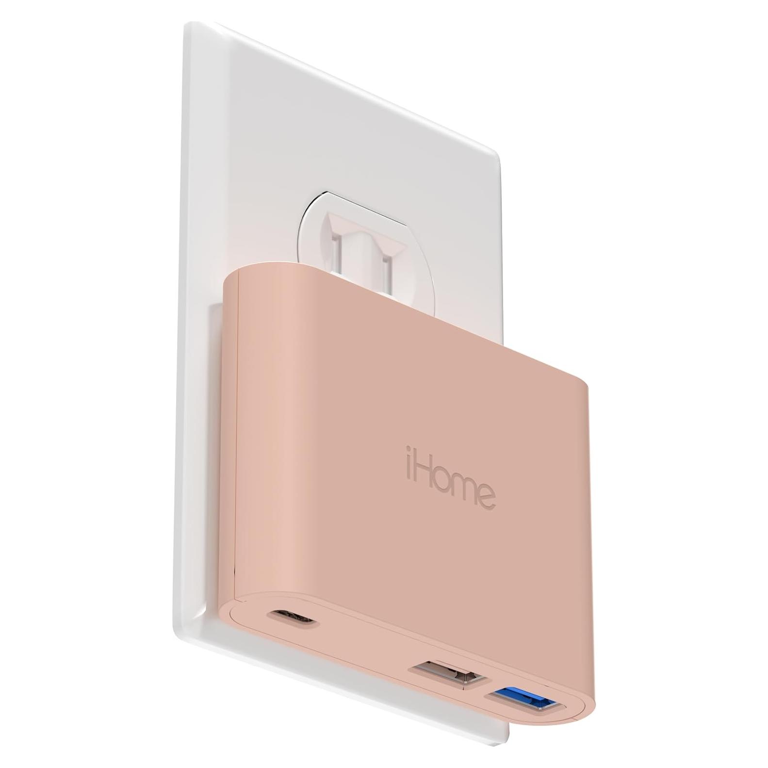 Cargador de Pared iHome 32W con 3 Puertos USB - Rosa Pastel