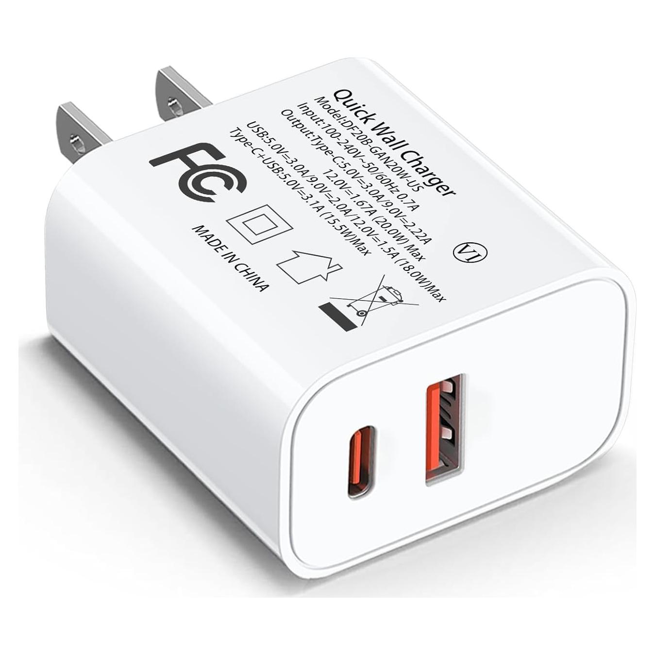 Cargador USB C Rápido 20W Doble Puerto Dingfeng Blanco
