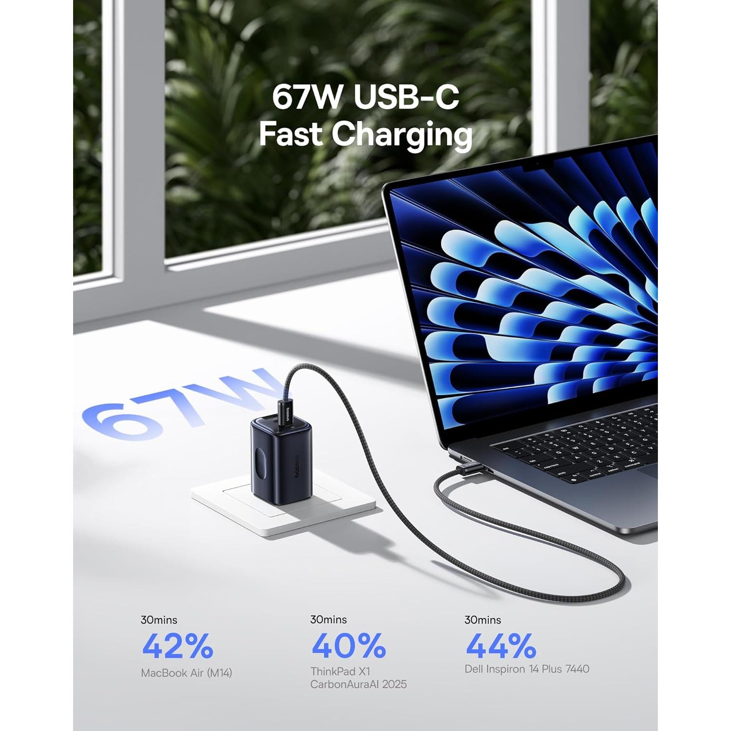 Cargador Baseus 67W USB C Rápido 3 Puertos PD/PPS Plegable