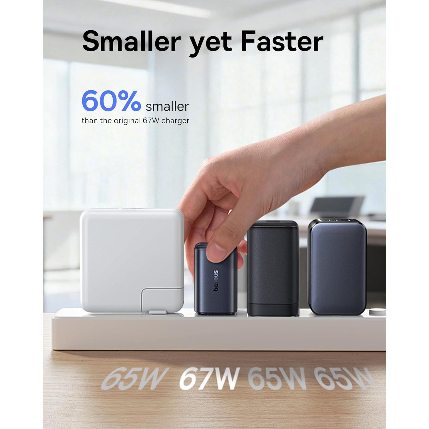 Cargador Baseus 67W USB C Rápido 3 Puertos PD/PPS Plegable