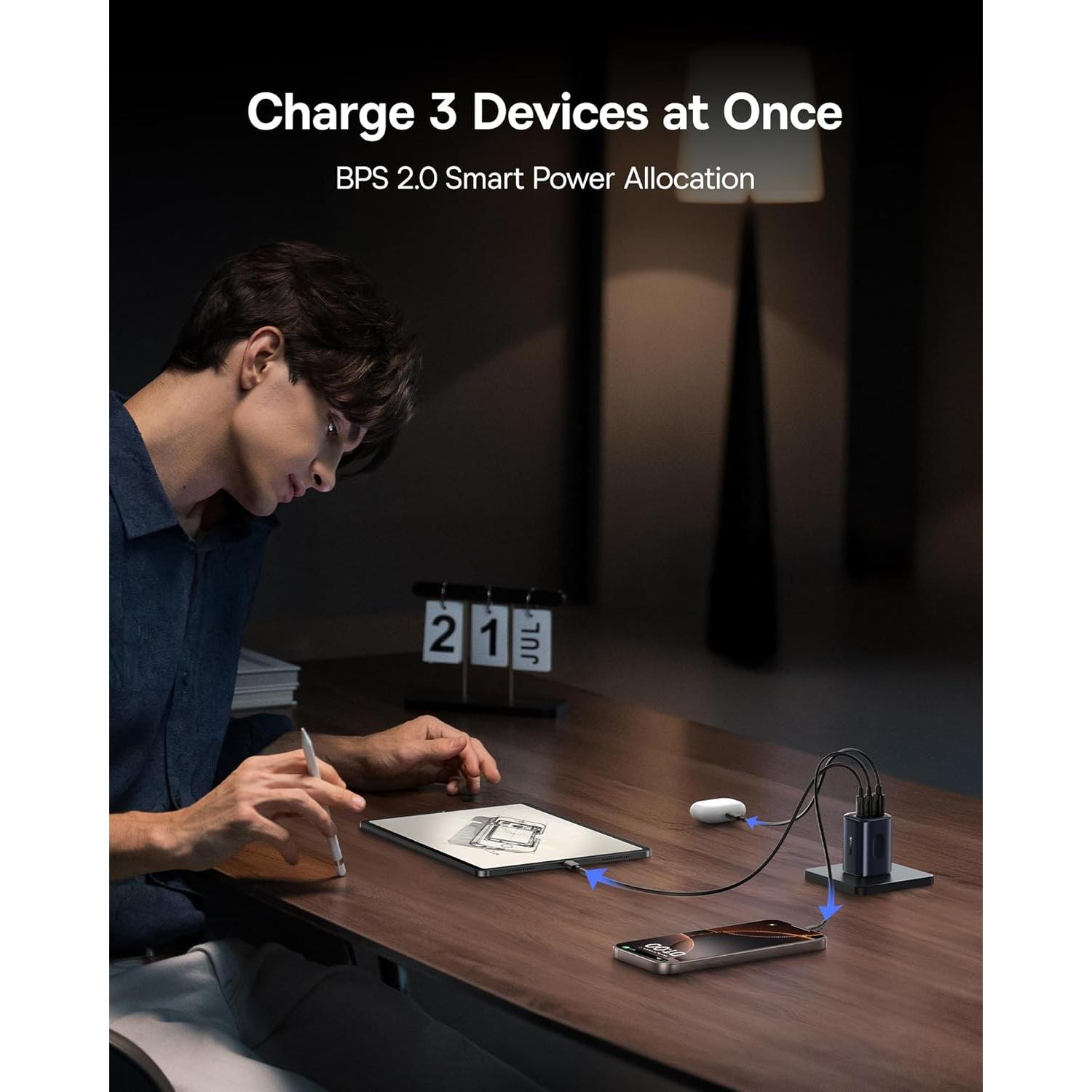 Cargador Baseus 67W USB C Rápido 3 Puertos PD/PPS Plegable