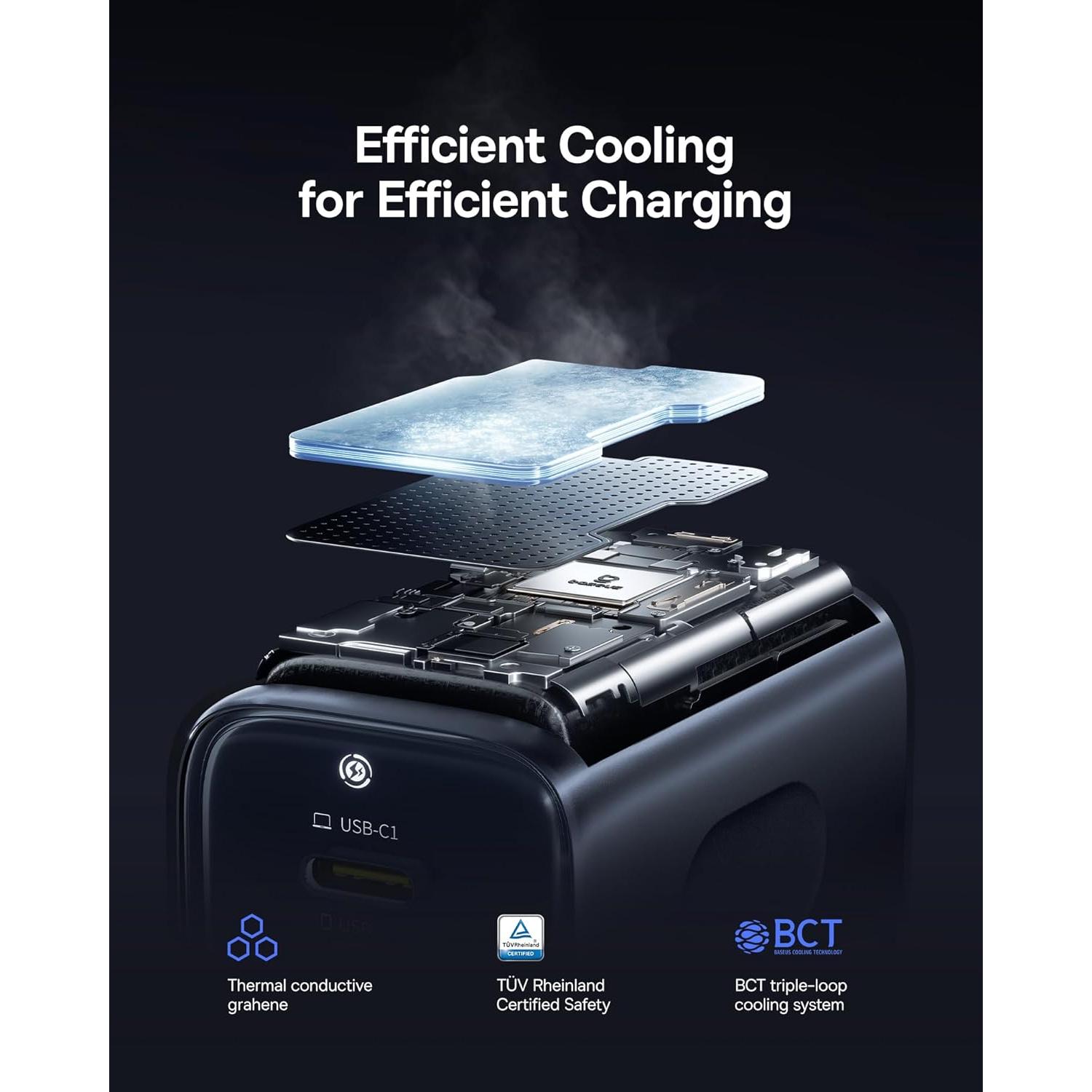 Cargador Baseus 67W USB C Rápido 3 Puertos PD/PPS Plegable