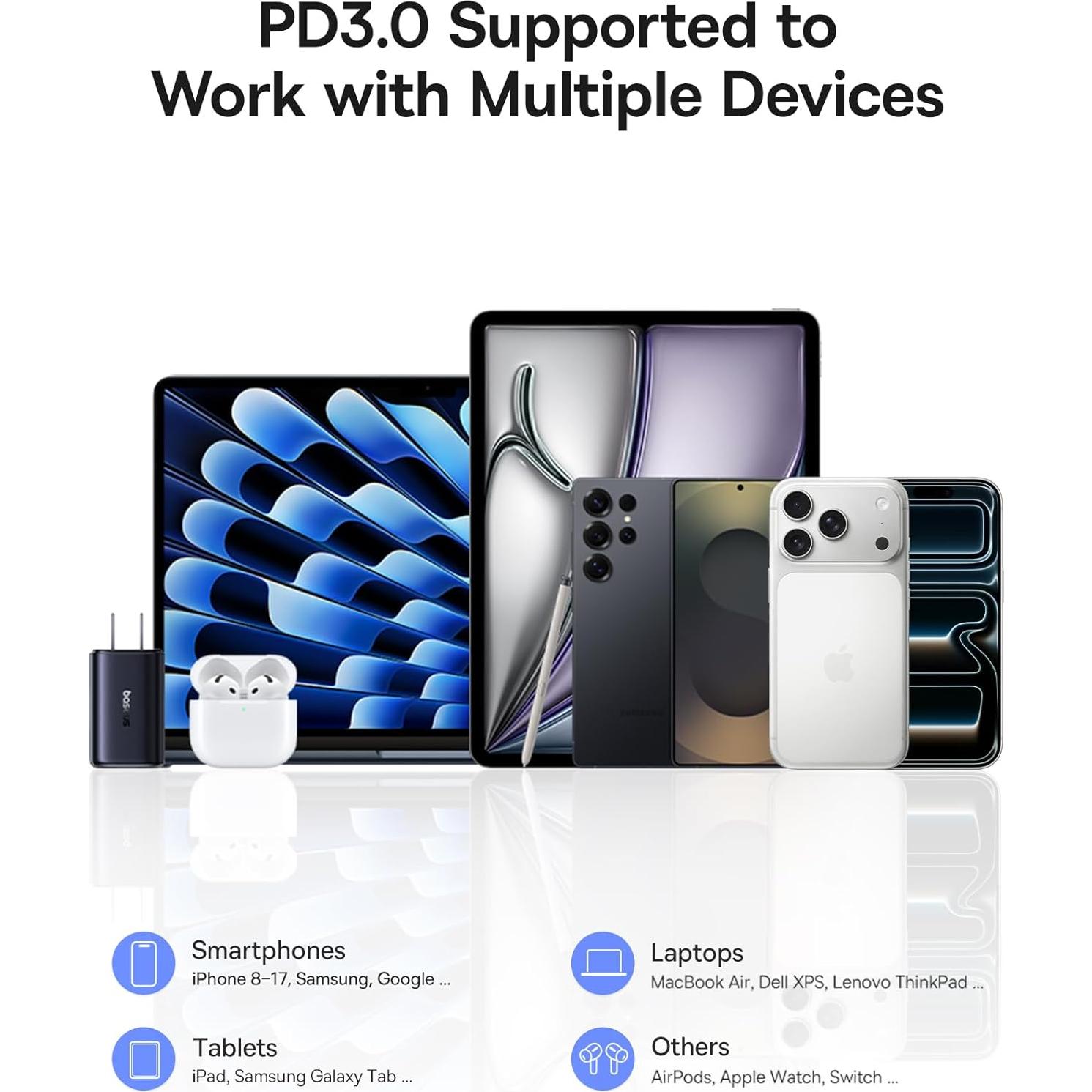 Cargador Baseus 67W USB C Rápido 3 Puertos PD/PPS Plegable