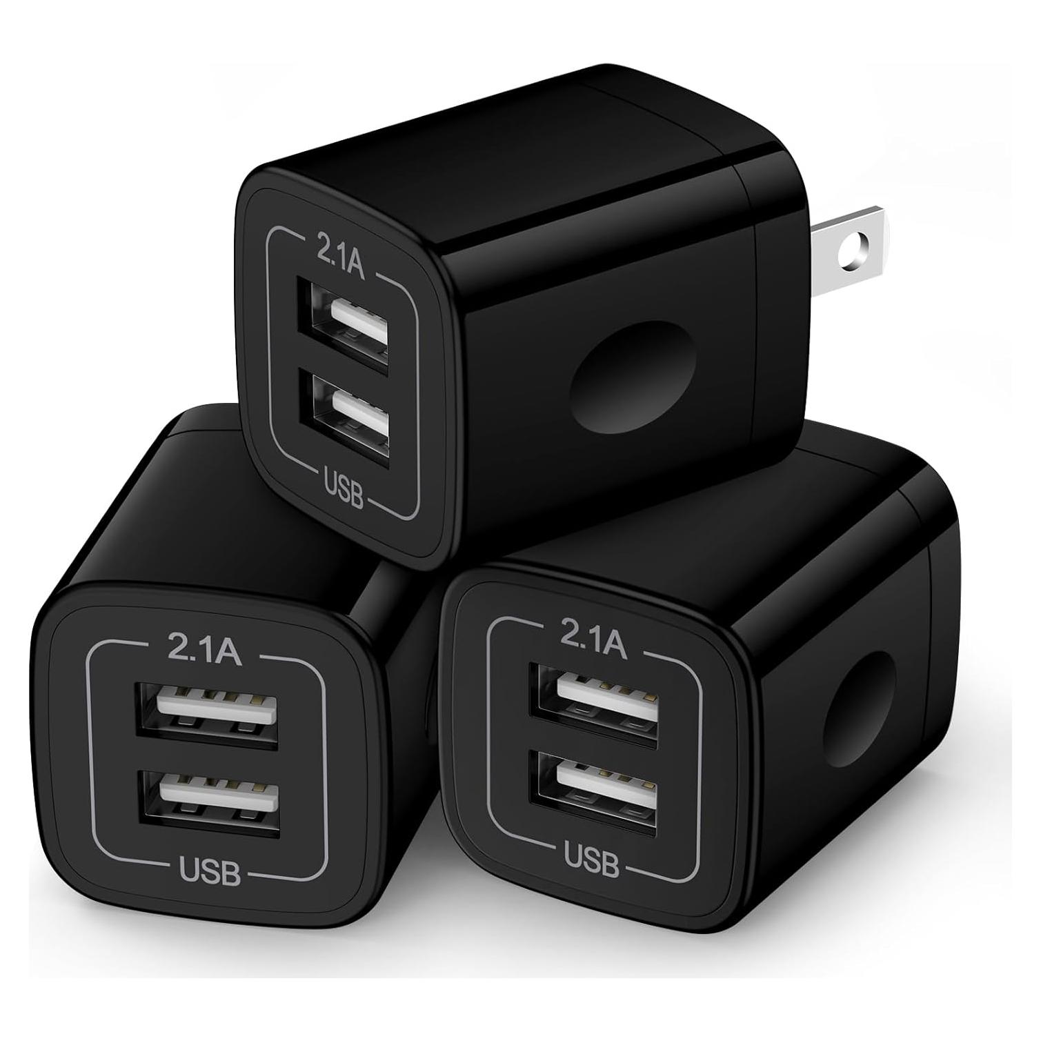 Cargador de Pared USB Doble 2.1A Negro - 3 Piezas HopePow