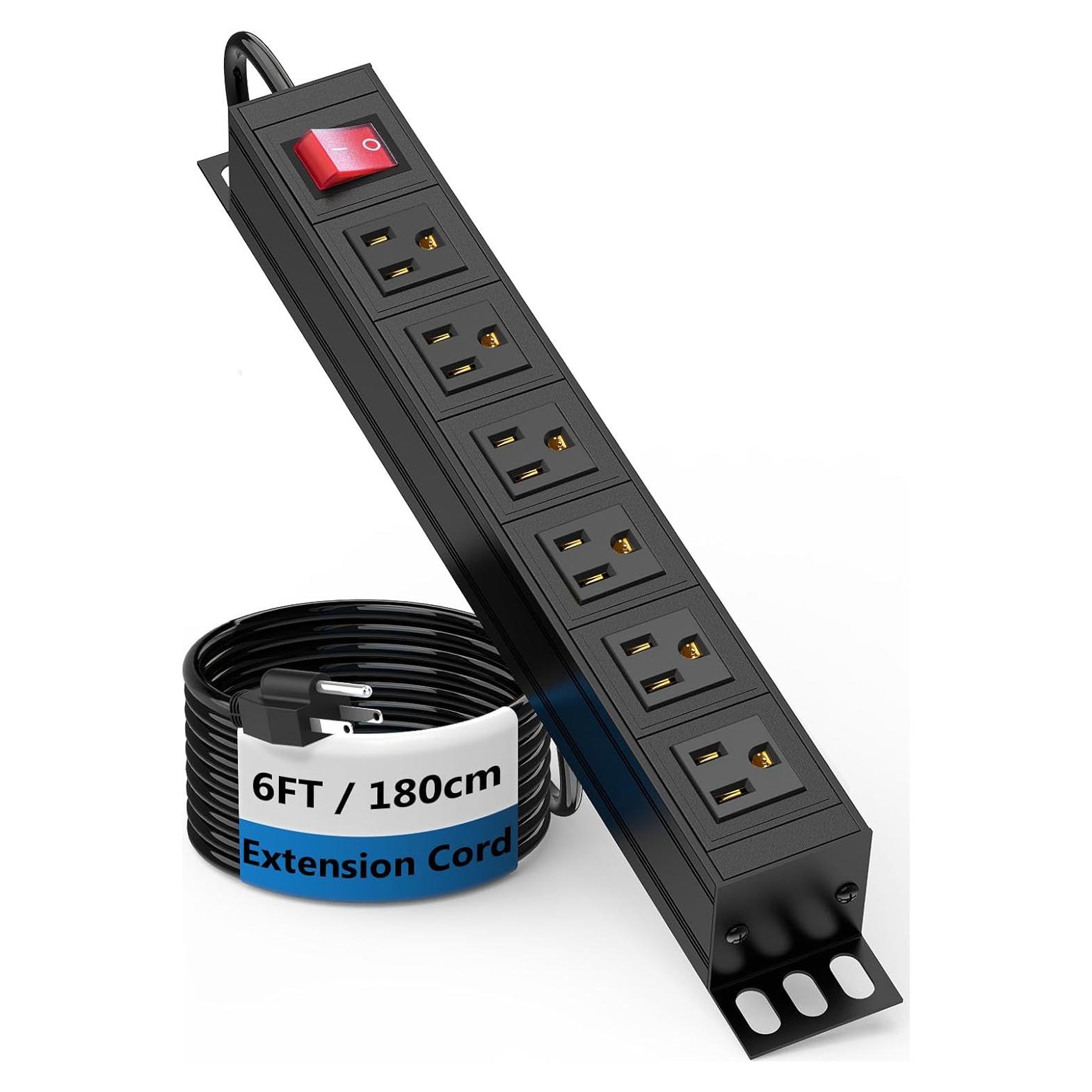 Regleta de 6 Salidas BTU de Metal con Protector 1.83m