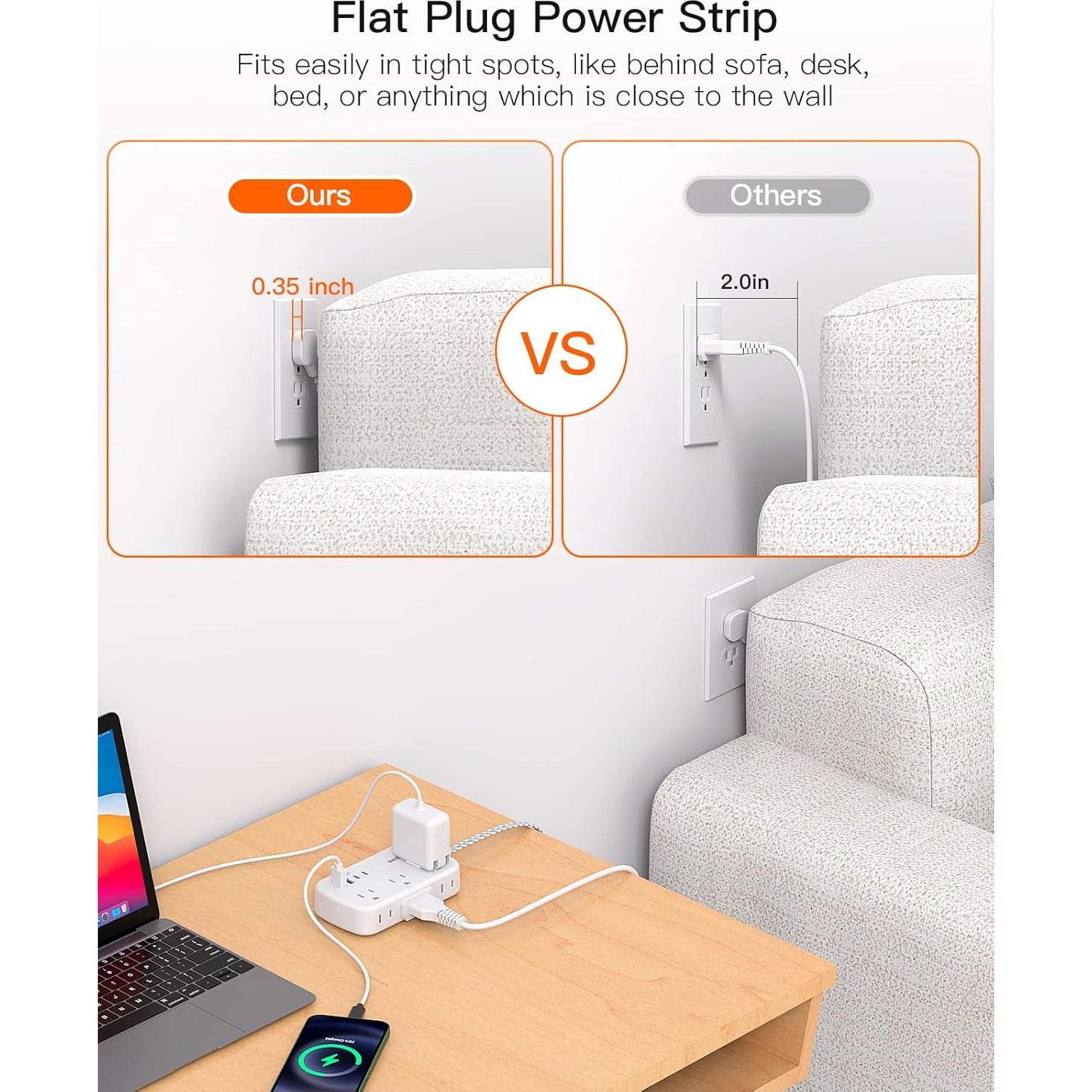 Regleta de Enchufes BESHON 7.62m con 6 Salidas y 4 USB