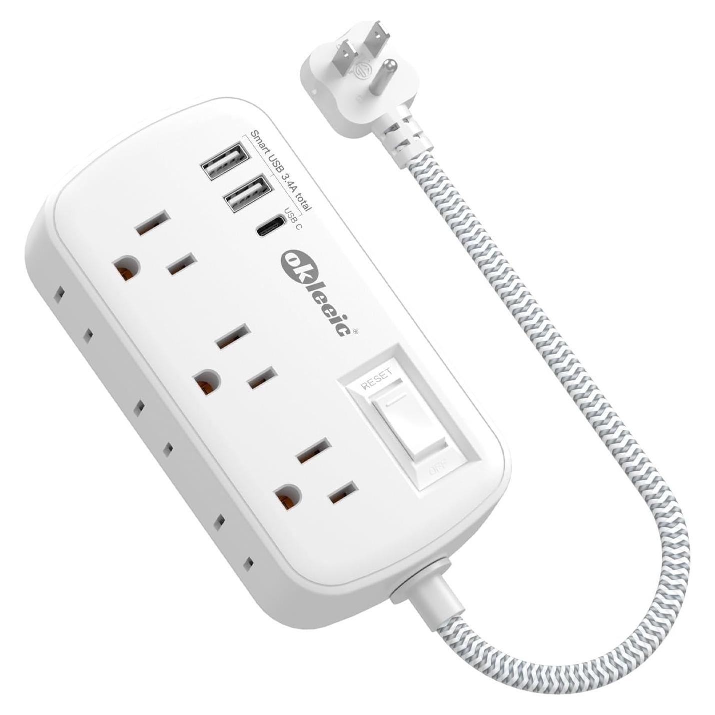 Regleta de Alimentación Okleeic 6 Salidas + 3 USB 1 Pie