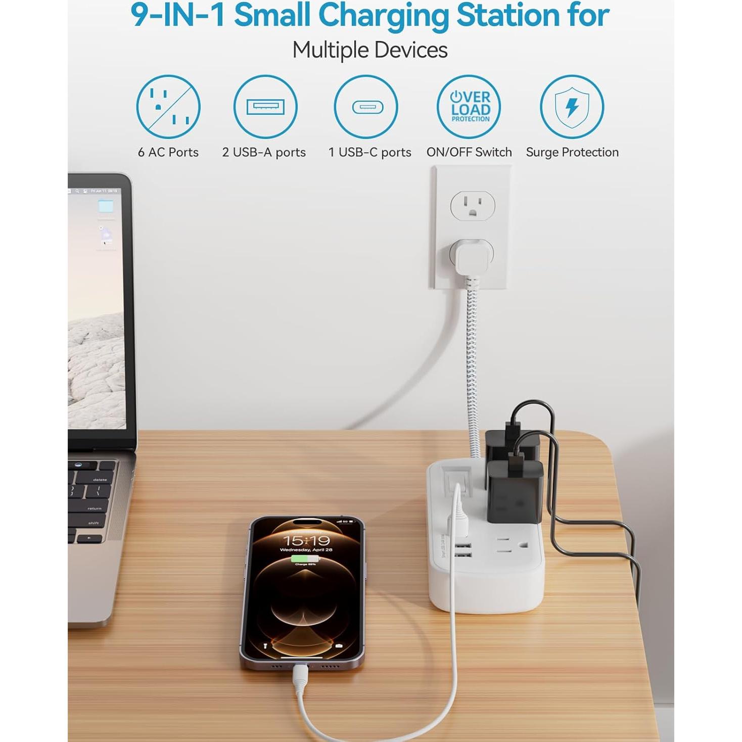 Regleta de Alimentación Okleeic 6 Salidas + 3 USB 1 Pie