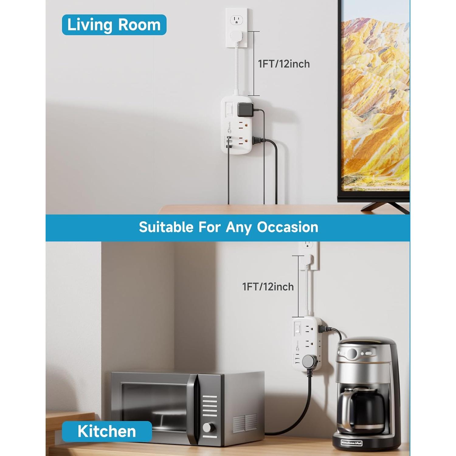 Regleta de Alimentación Okleeic 6 Salidas + 3 USB 1 Pie