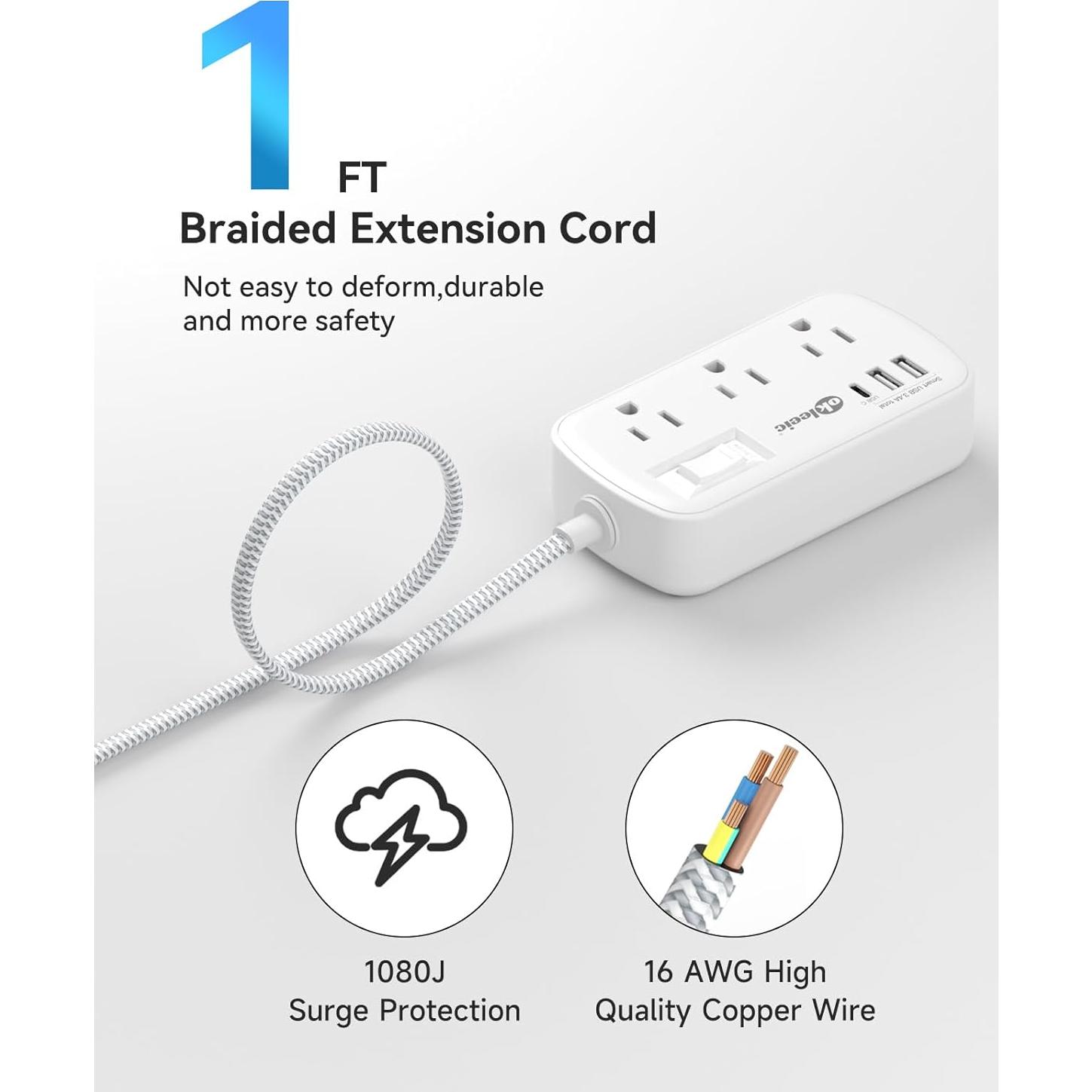 Regleta de Alimentación Okleeic 6 Salidas + 3 USB 1 Pie