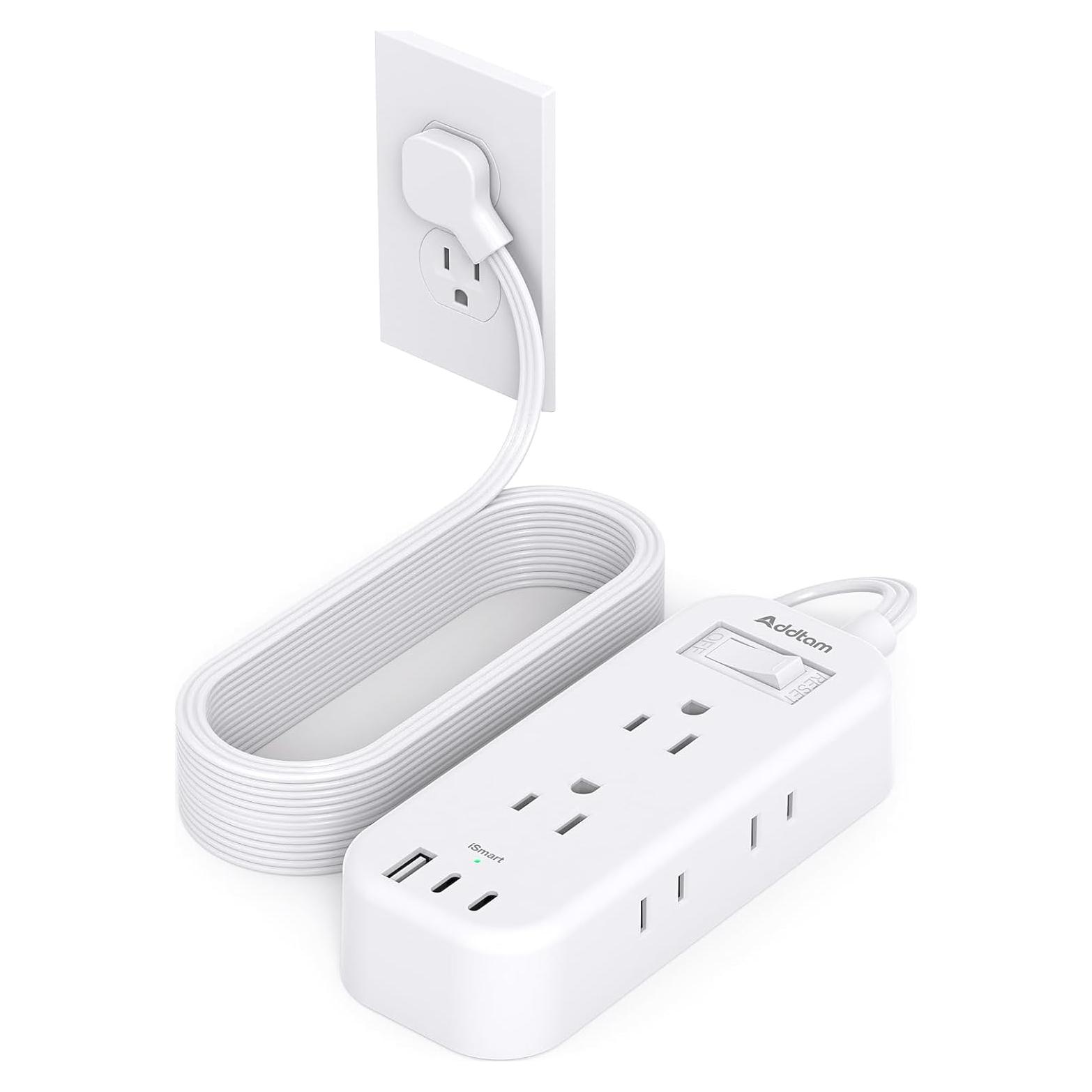 Regleta de Enchufes 15 pies Addtam con 6 Salidas y 3 USB