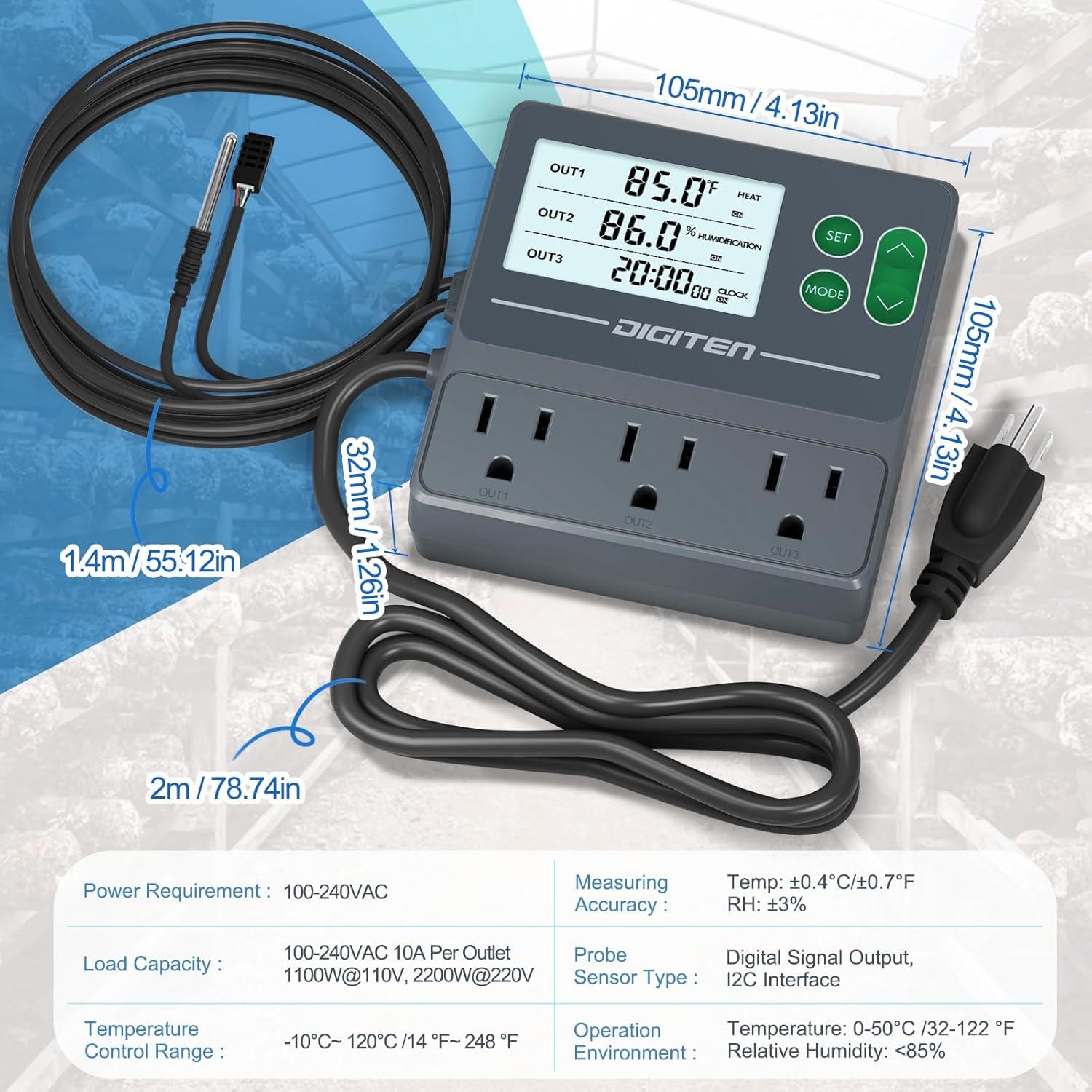 Controlador de Temperatura y Humedad DIGITEN THT1032 - Doble Sonda