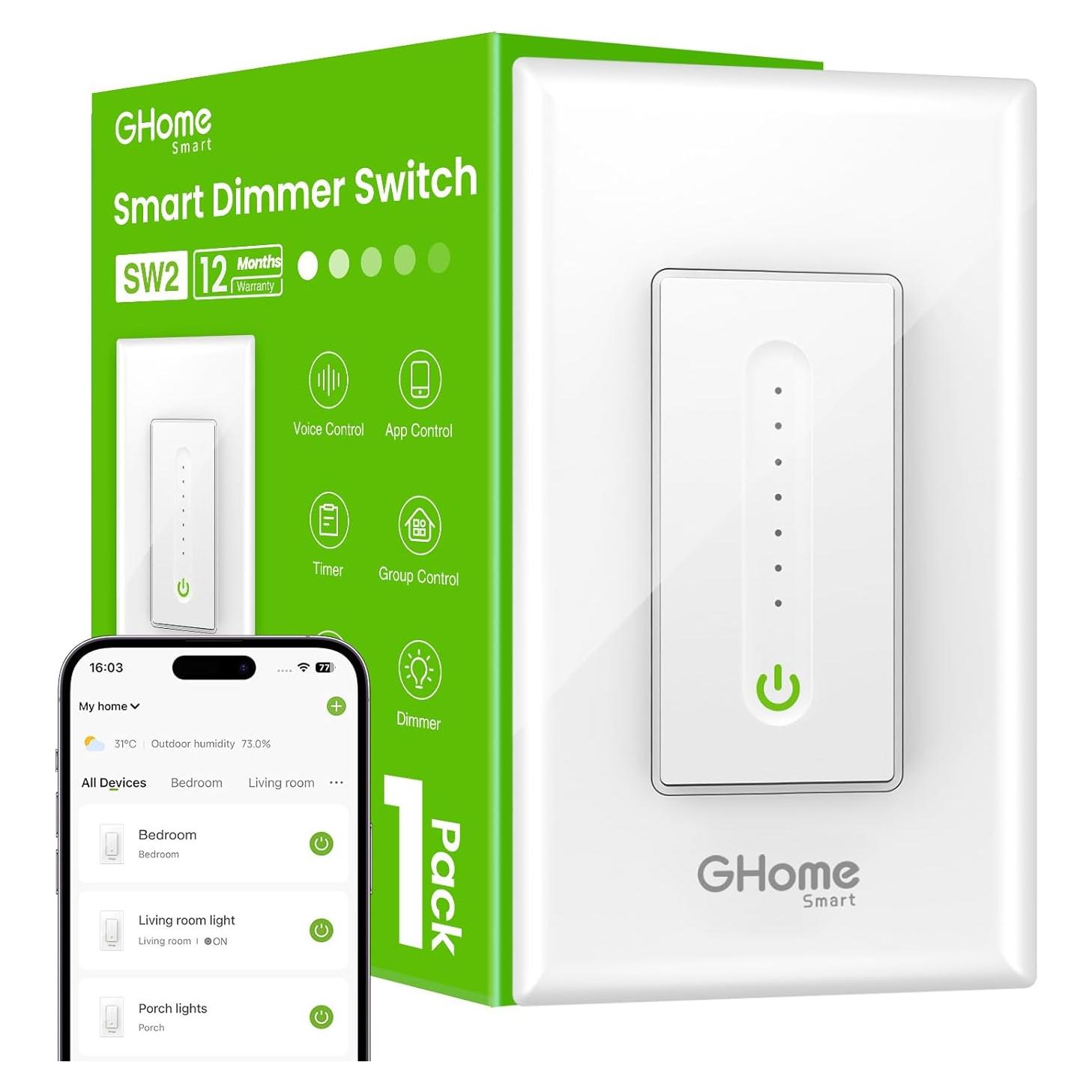 Interruptor Regulador Inteligente GHome SW2-1 Wi-Fi 2.4GHz