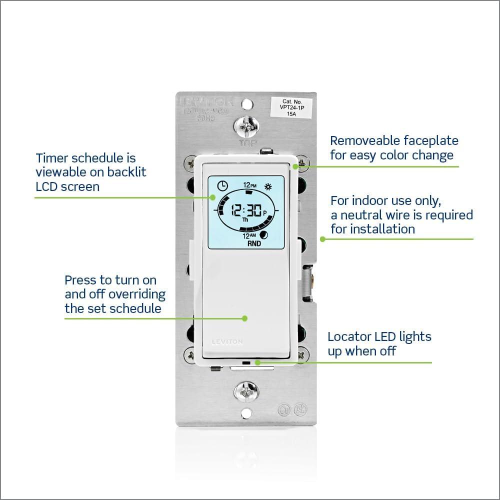 Interruptor Programable Astronómico Leviton VPT24-1PZ Blanco