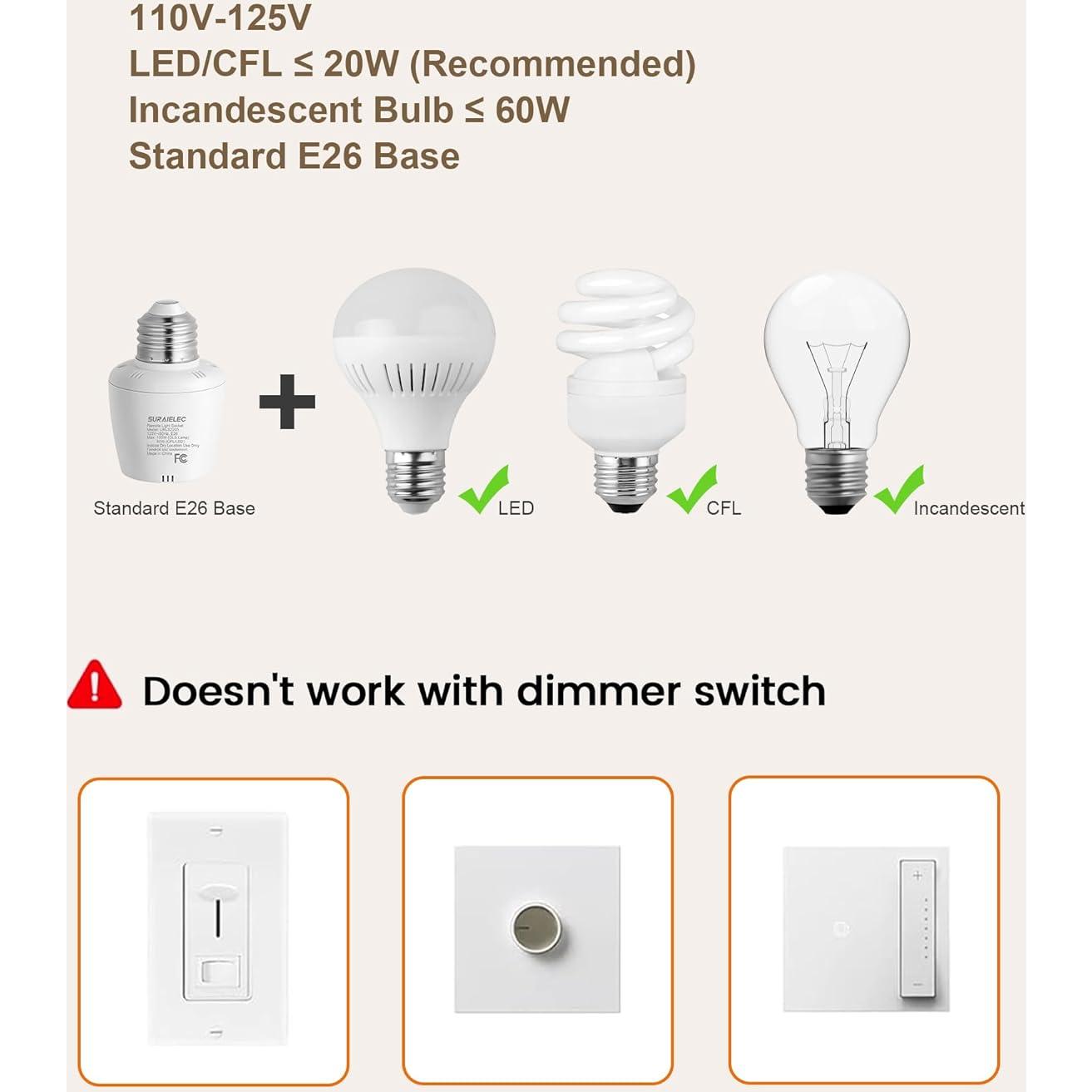Enchufe de Luz Inalámbrico SURAIELEC con Control Remoto E26