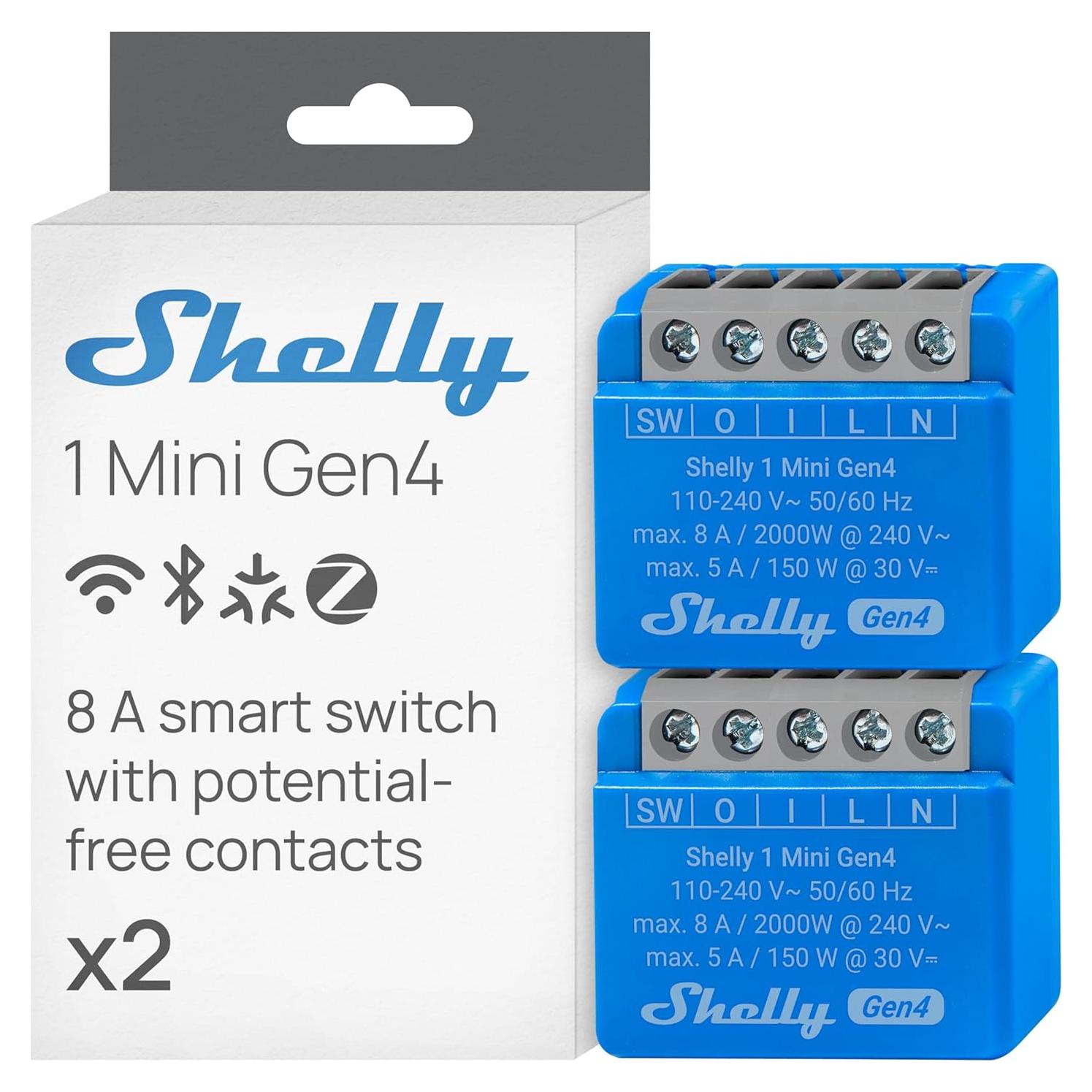 Interruptor Inteligente Shelly 1 Mini Gen4 | Wi-Fi, Zigbee, 8A | 2 Paquete