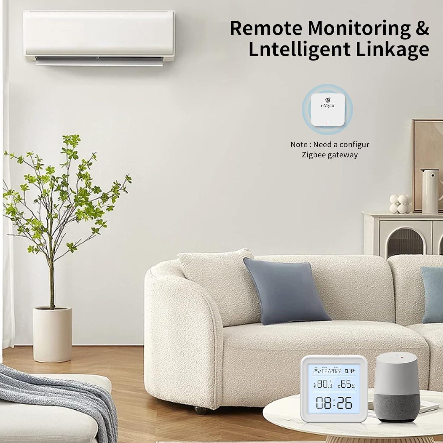 Sensor de Temperatura y Humedad eMylo Zigbee, Compatible con Alexa